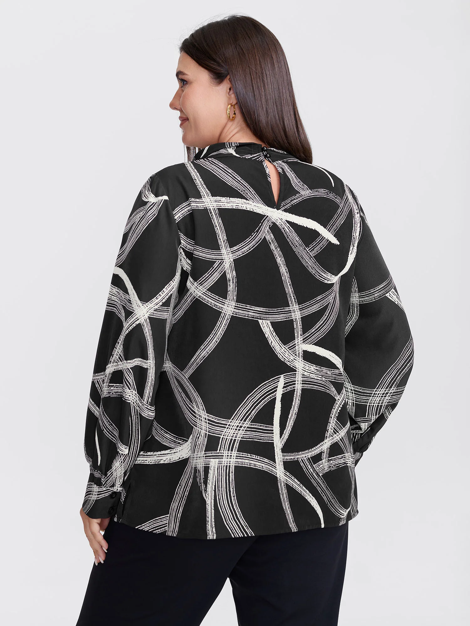 Abstract Print Drape Neckline Blouse - Image 11