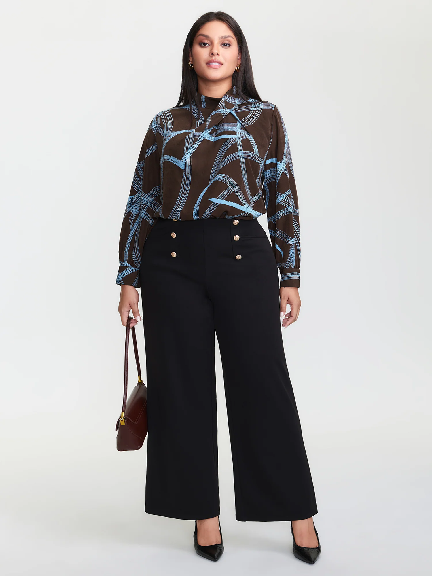 Abstract Print Drape Neckline Blouse - Image 3