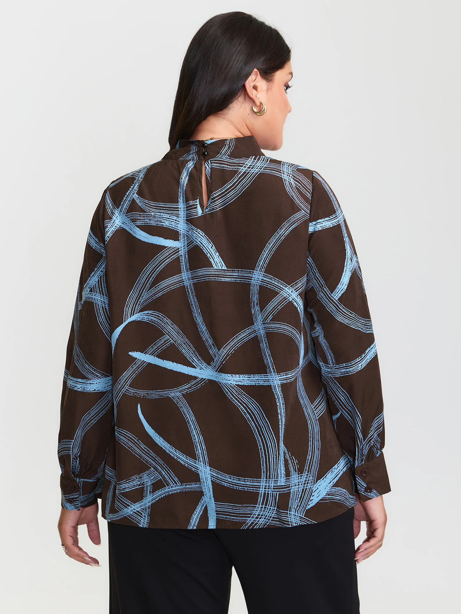Abstract Print Drape Neckline Blouse - Image 4