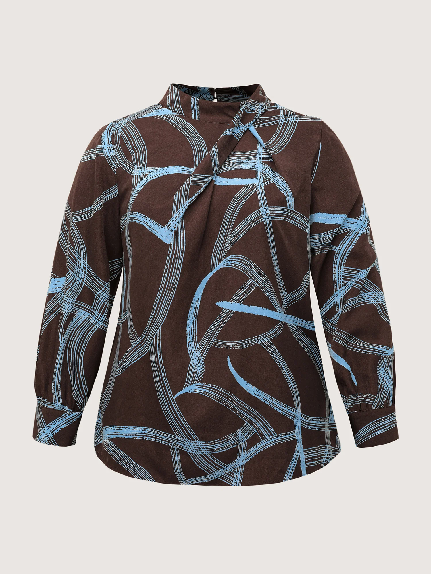 Abstract Print Drape Neckline Blouse - Image 7