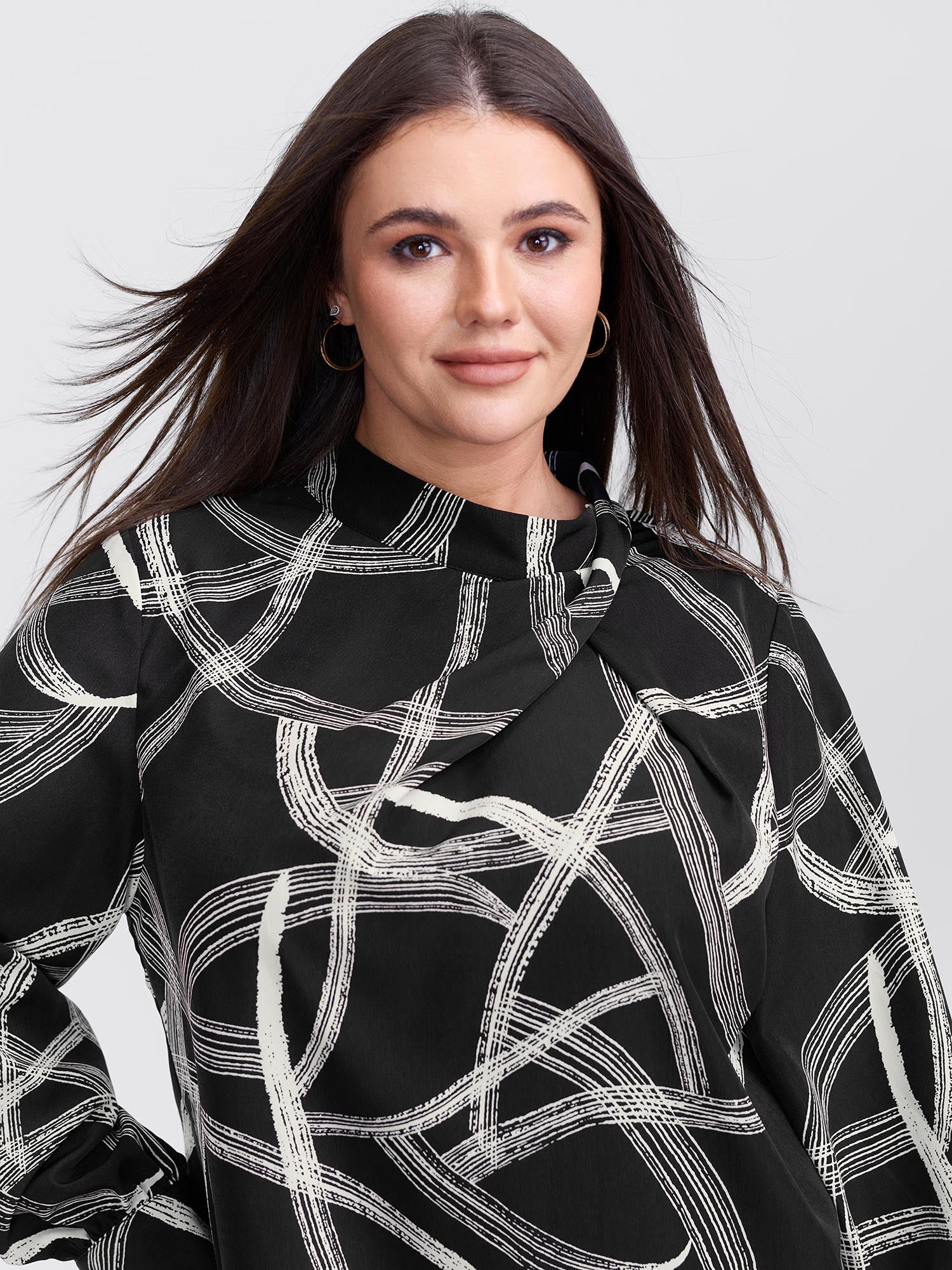 Abstract Print Drape Neckline Blouse - Image 8
