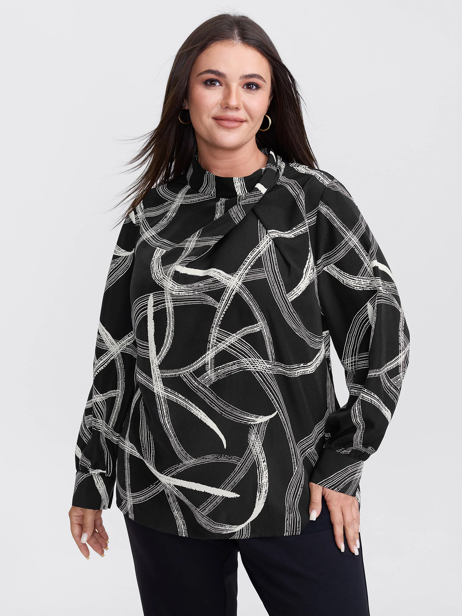 Abstract Print Drape Neckline Blouse - Image 9