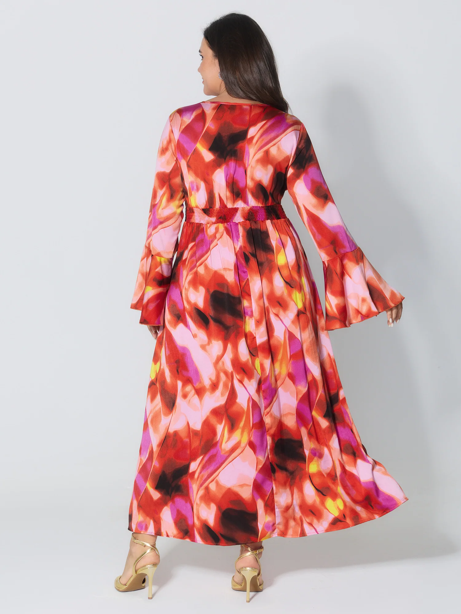 Abstract Print Flared Sleeve Maxi Dress - Image 4