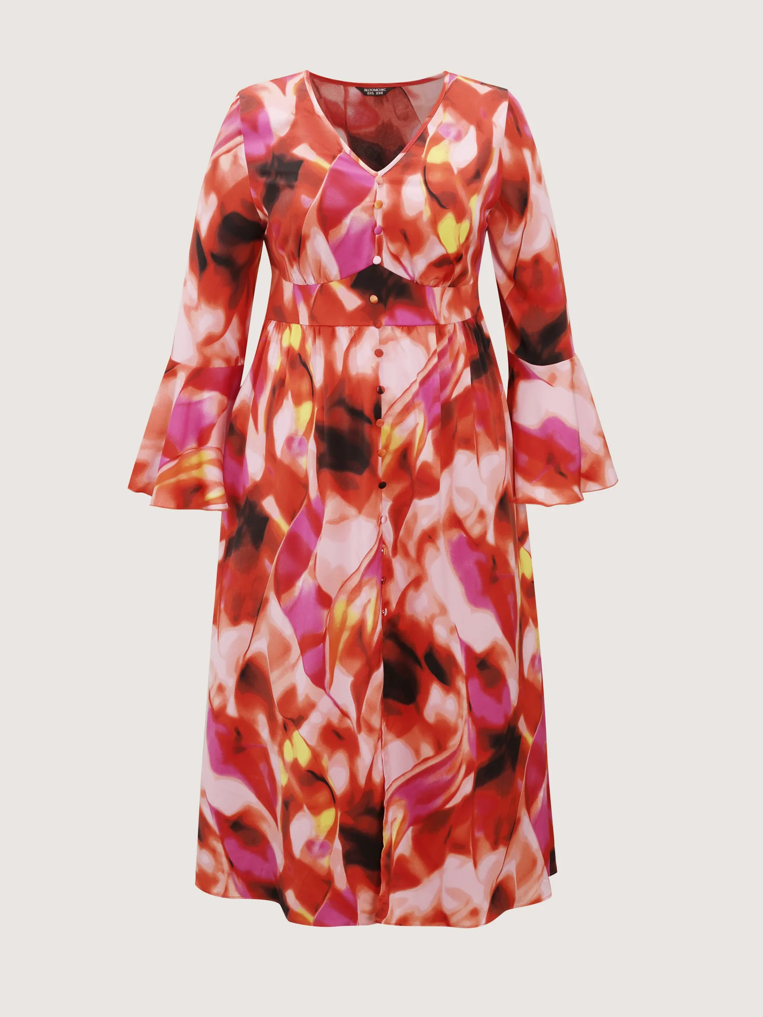 Abstract Print Flared Sleeve Maxi Dress - Image 7