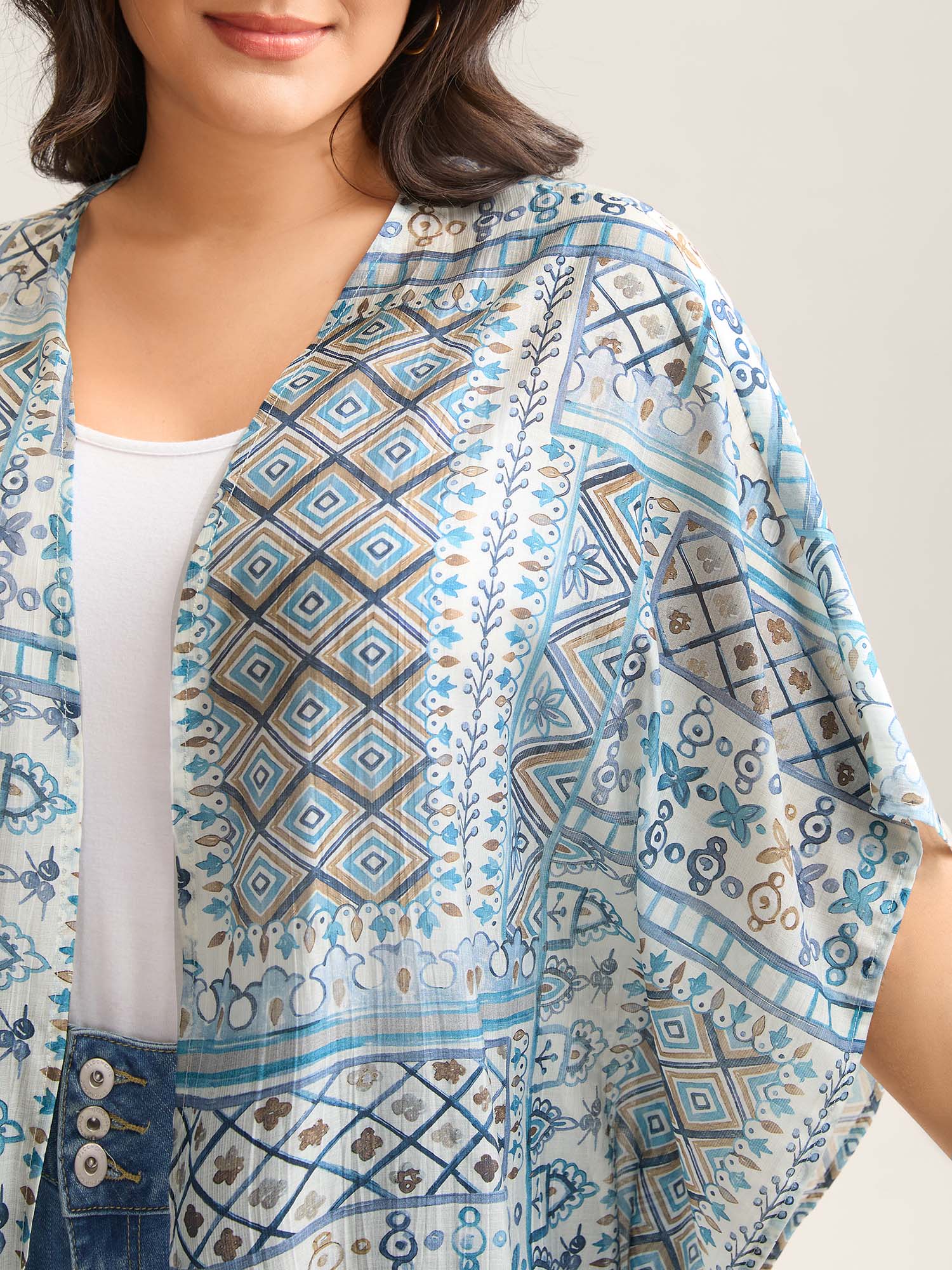 Abstract Print Flowy Sleeve Kimono - Image 2