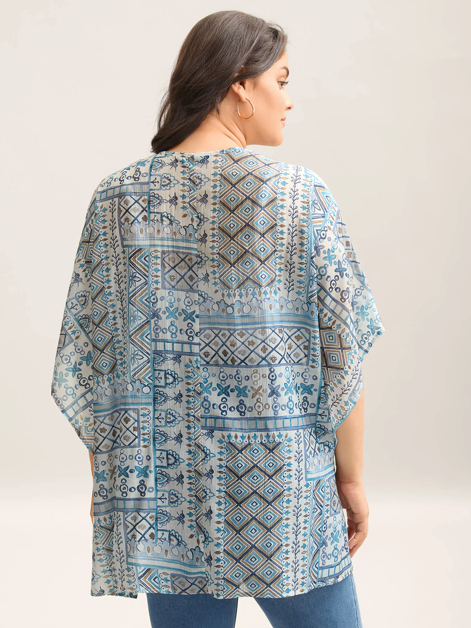 Abstract Print Flowy Sleeve Kimono - Image 4