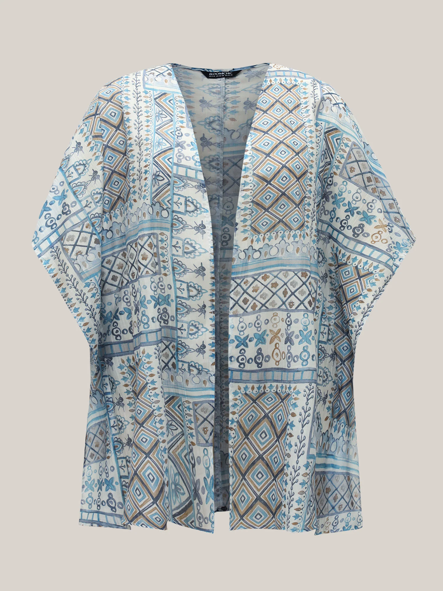 Abstract Print Flowy Sleeve Kimono - Image 5