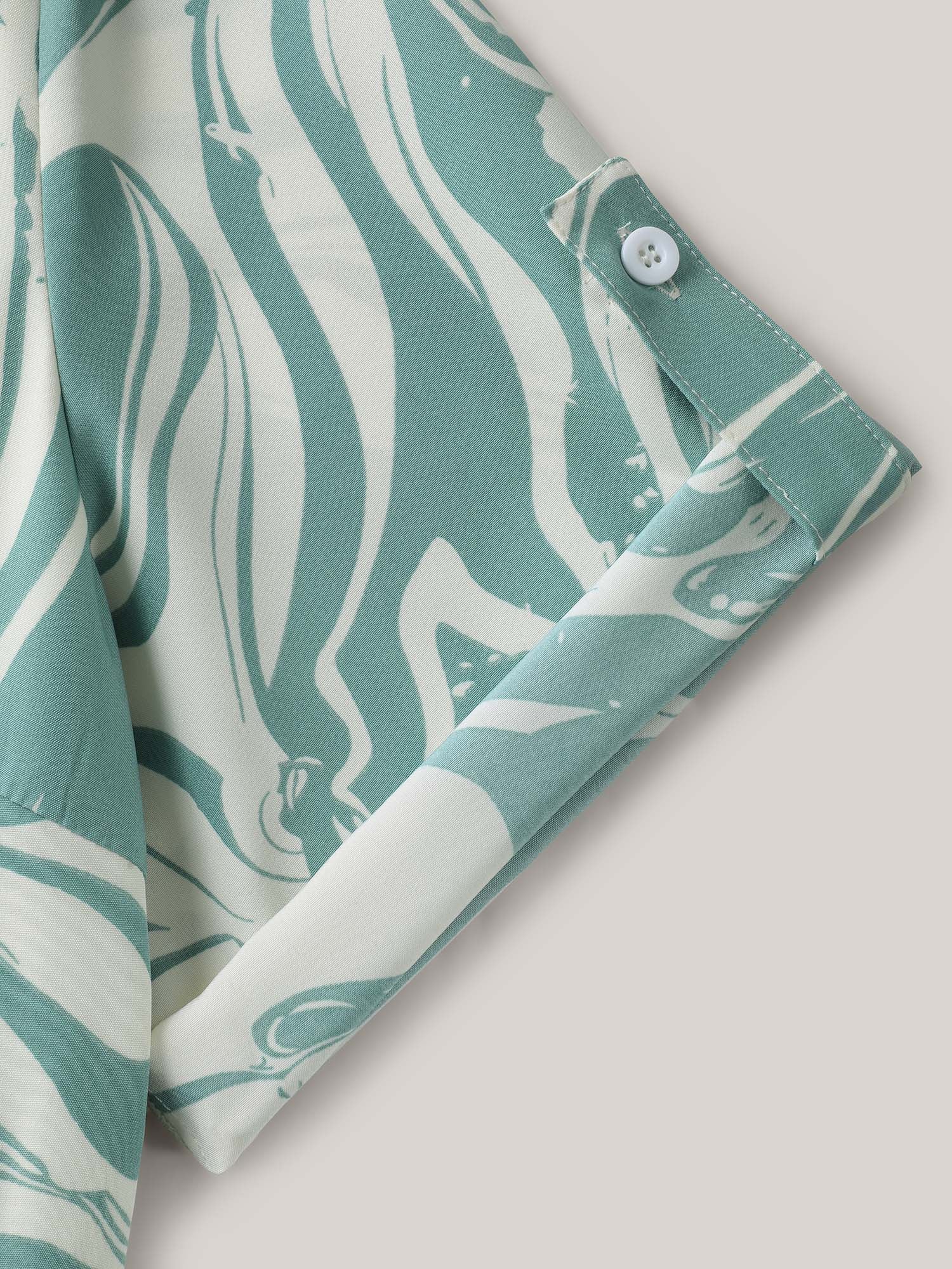 Abstract Print Gathered Sleeve Midi Dress - Image 6