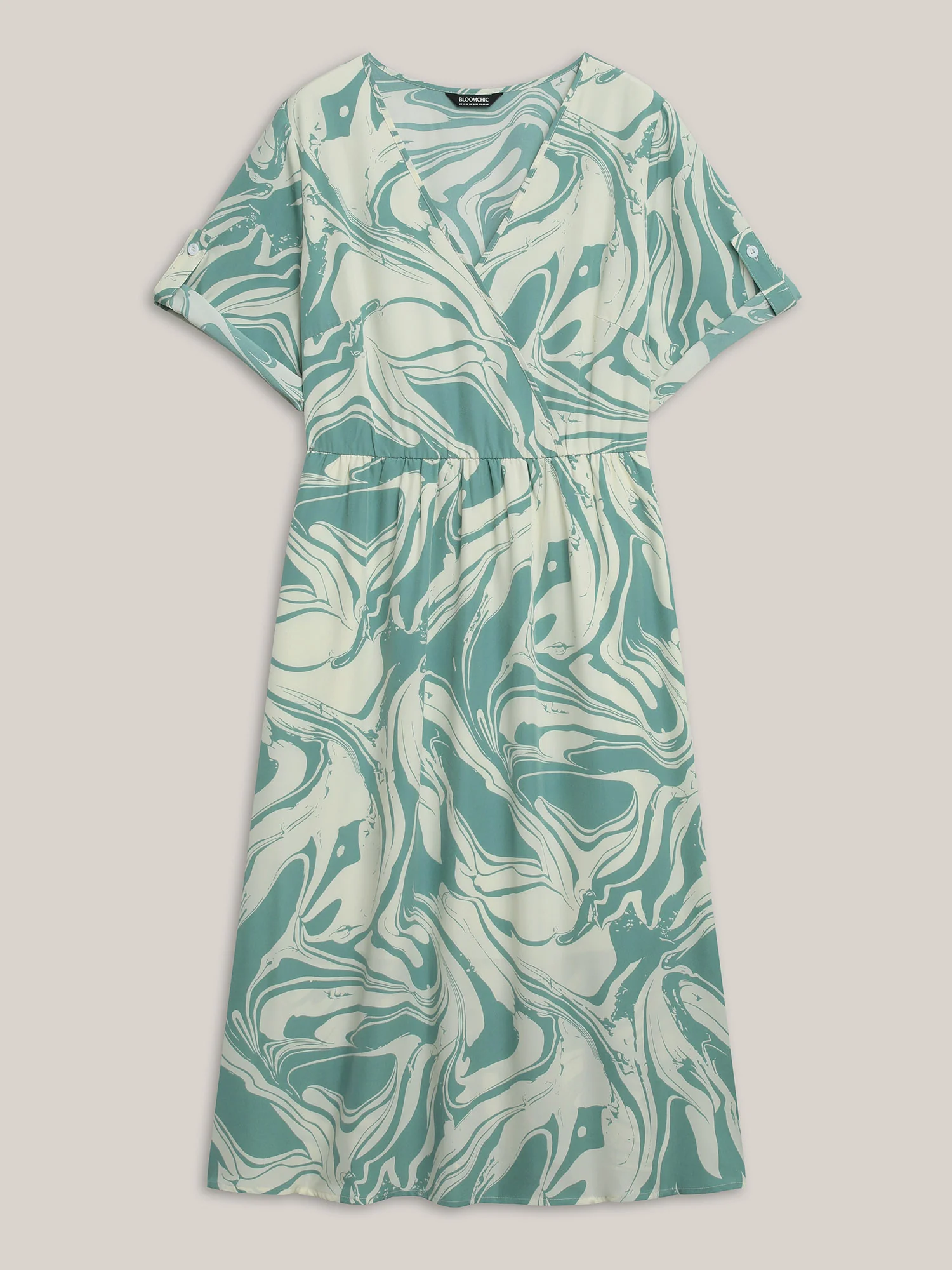 Abstract Print Gathered Sleeve Midi Dress - Image 7