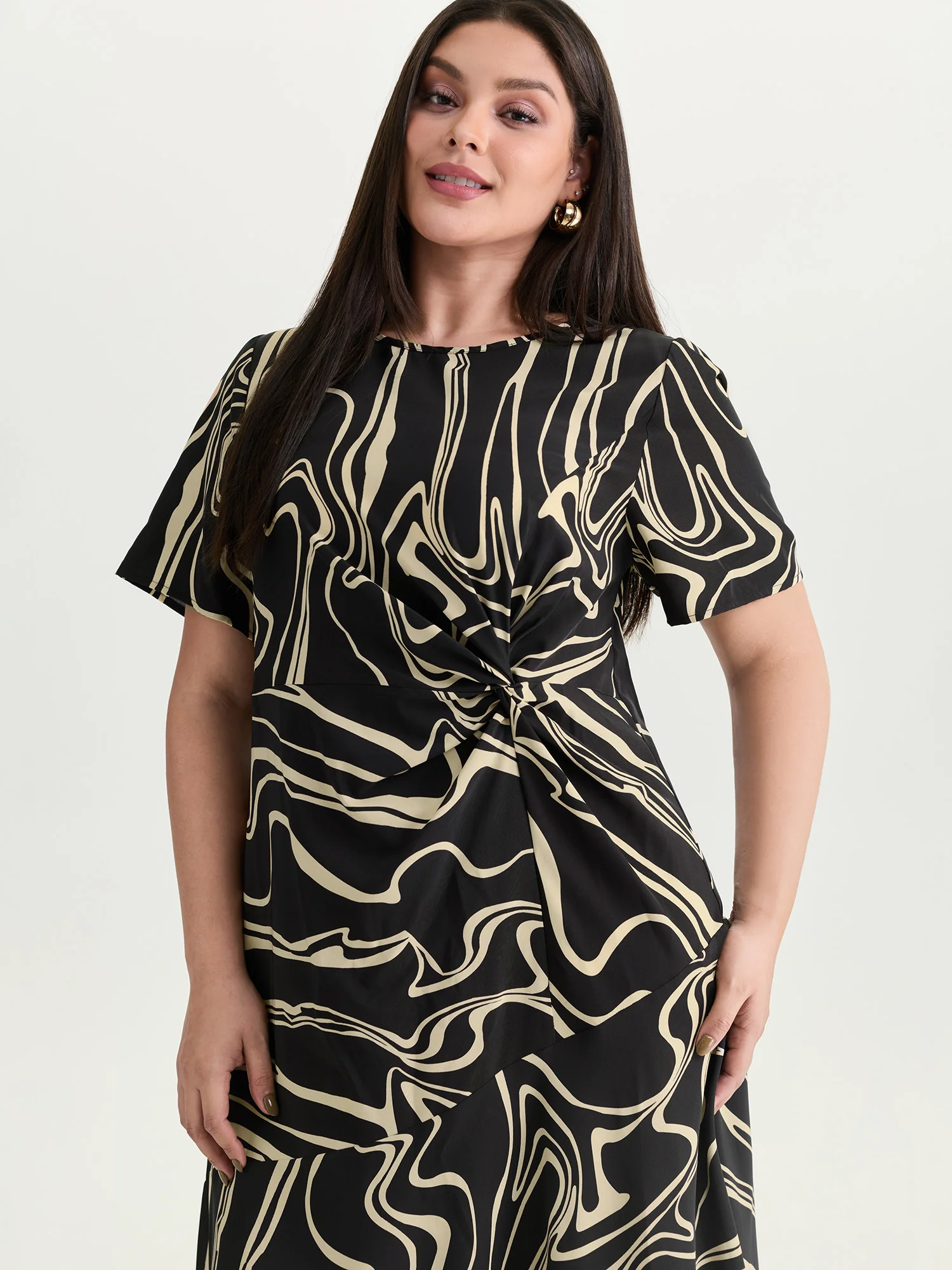 Abstract Print Knotted Side Midi Dress - Image 2