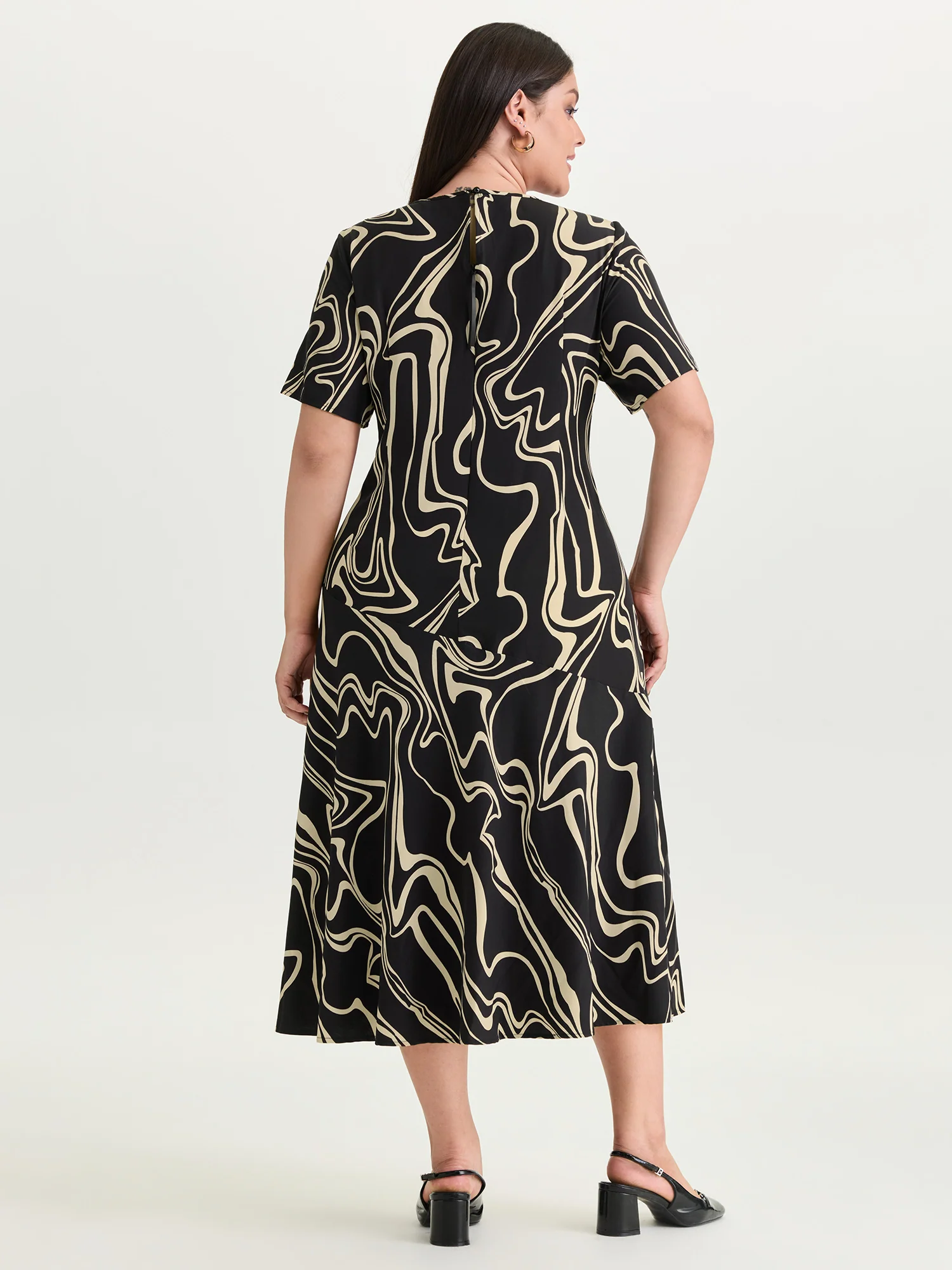 Abstract Print Knotted Side Midi Dress - Image 4