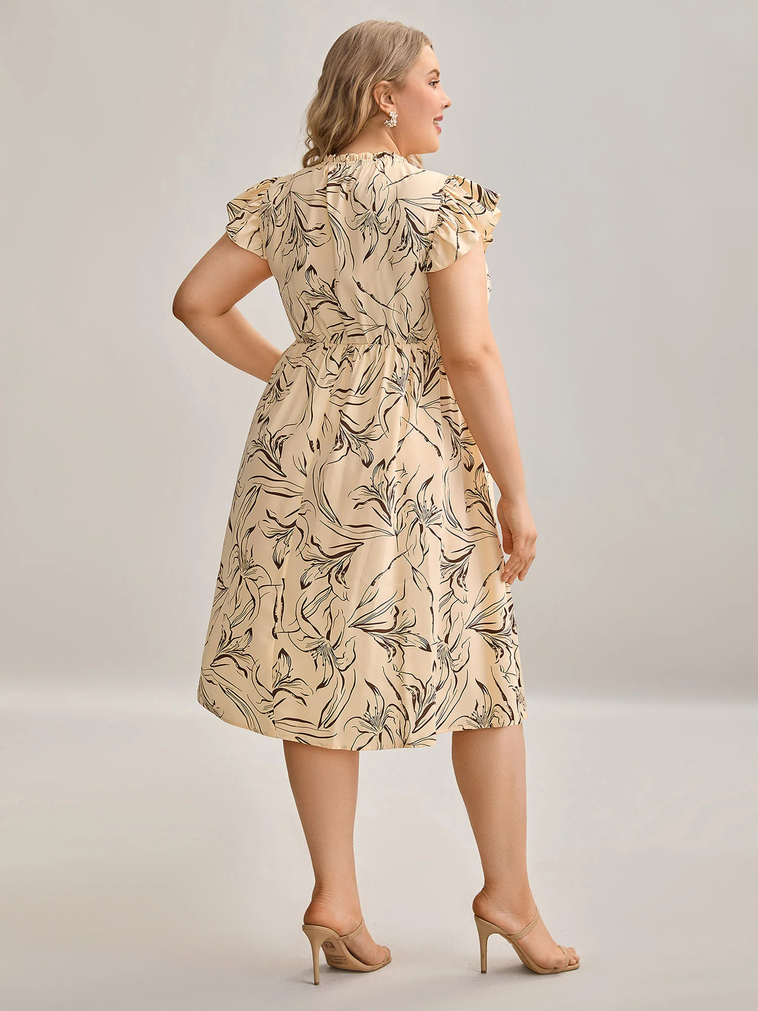 Abstract Print Mock Neck Midi Dress - Image 4