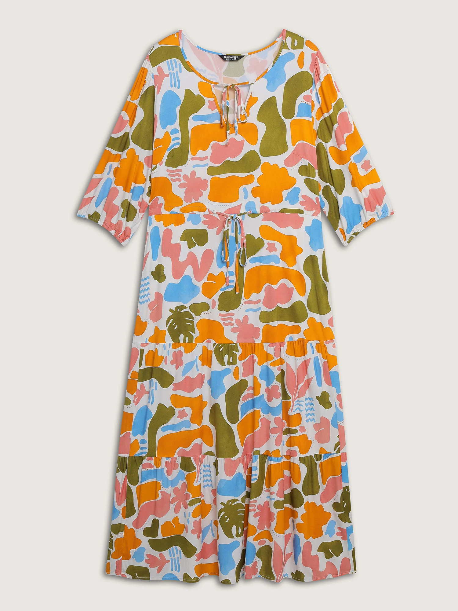 Abstract Print Neck-Tie Pockets Maxi Dress - Image 7