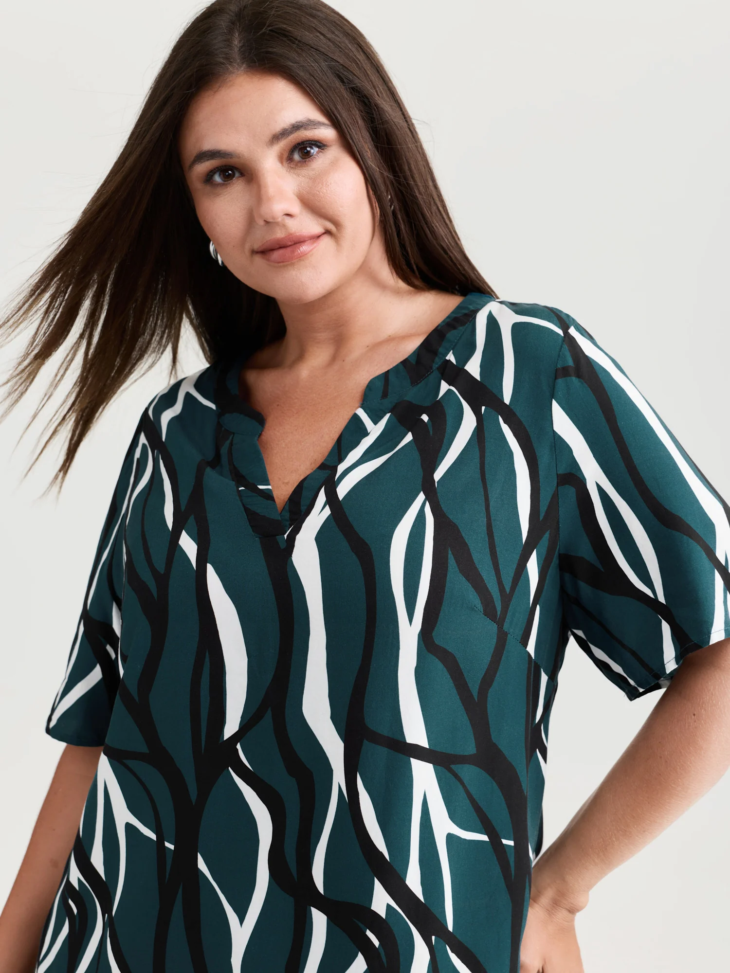 Abstract Print Notched Collar Blouse - Image 2