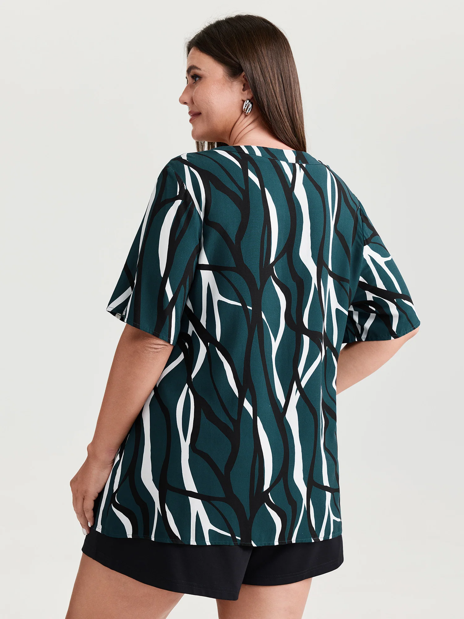 Abstract Print Notched Collar Blouse - Image 4