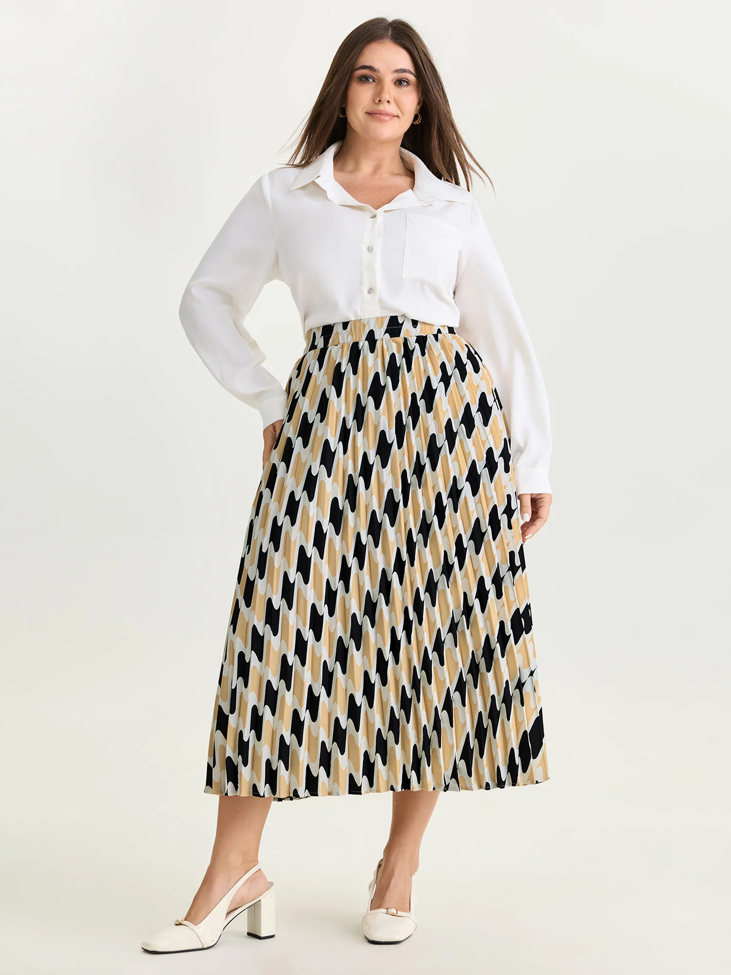 Abstract Print Pleated Maxi Dress - Image 3