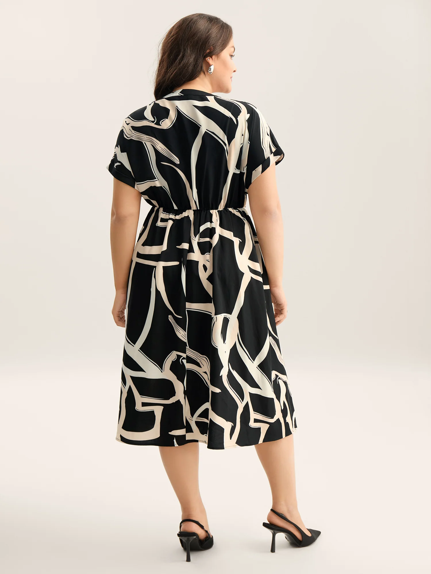 Abstract Print Ribbon Collar Midi Dress - Image 4