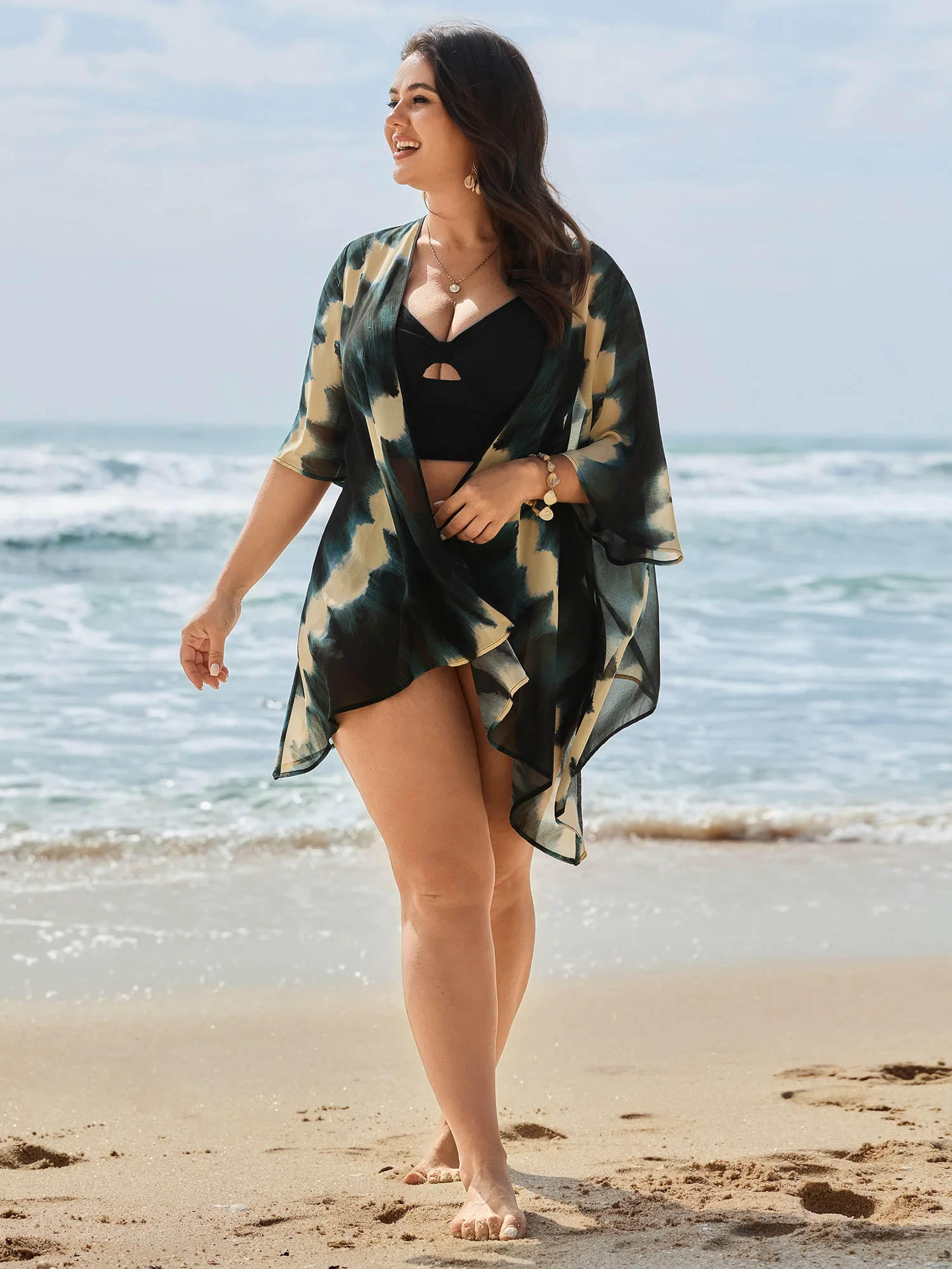 Abstract Print Sheer Open-Front Cover-Up - Image 3