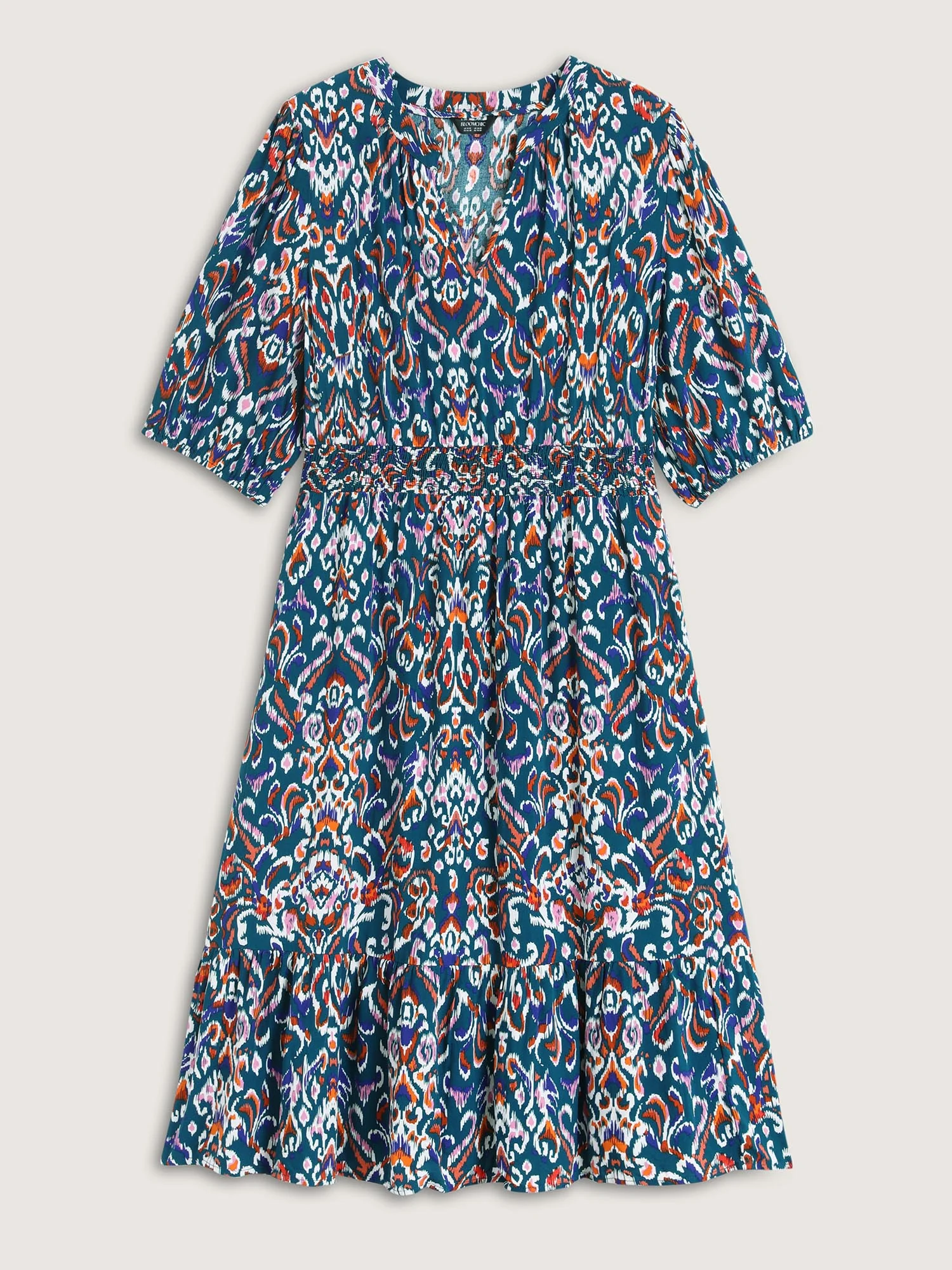 Abstract Print Shirred Waist Midi Dress - Image 8