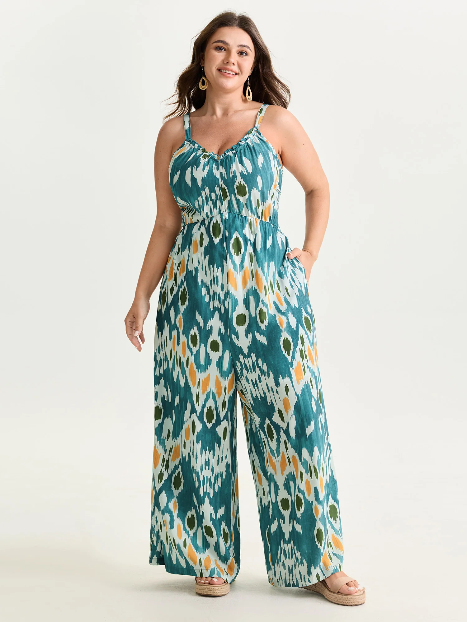 Abstract Print Spaghetti Strap Wide Leg Jumpsuit - Image 3
