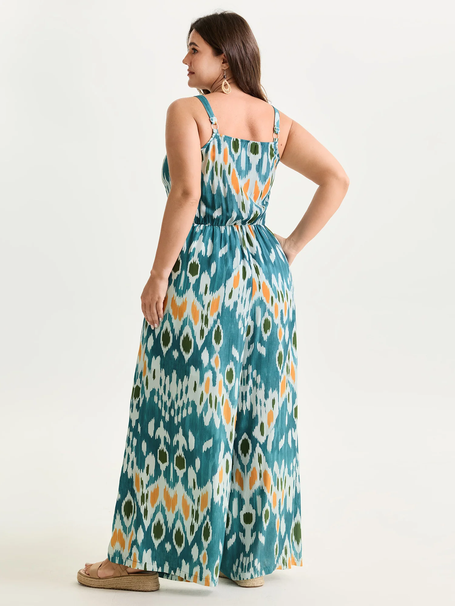 Abstract Print Spaghetti Strap Wide Leg Jumpsuit - Image 4