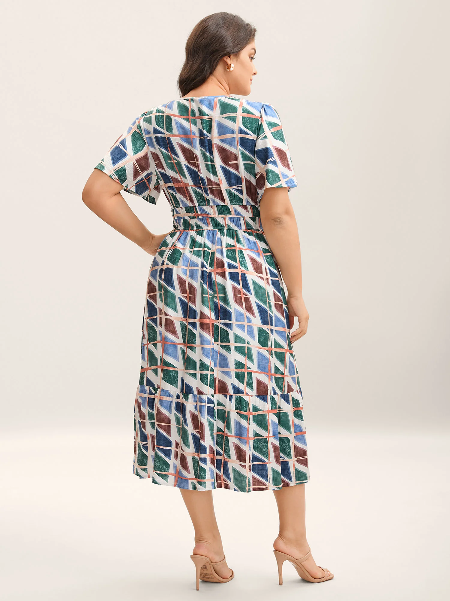 Abstract Print Stretchy Waist Midi Dress - Image 4