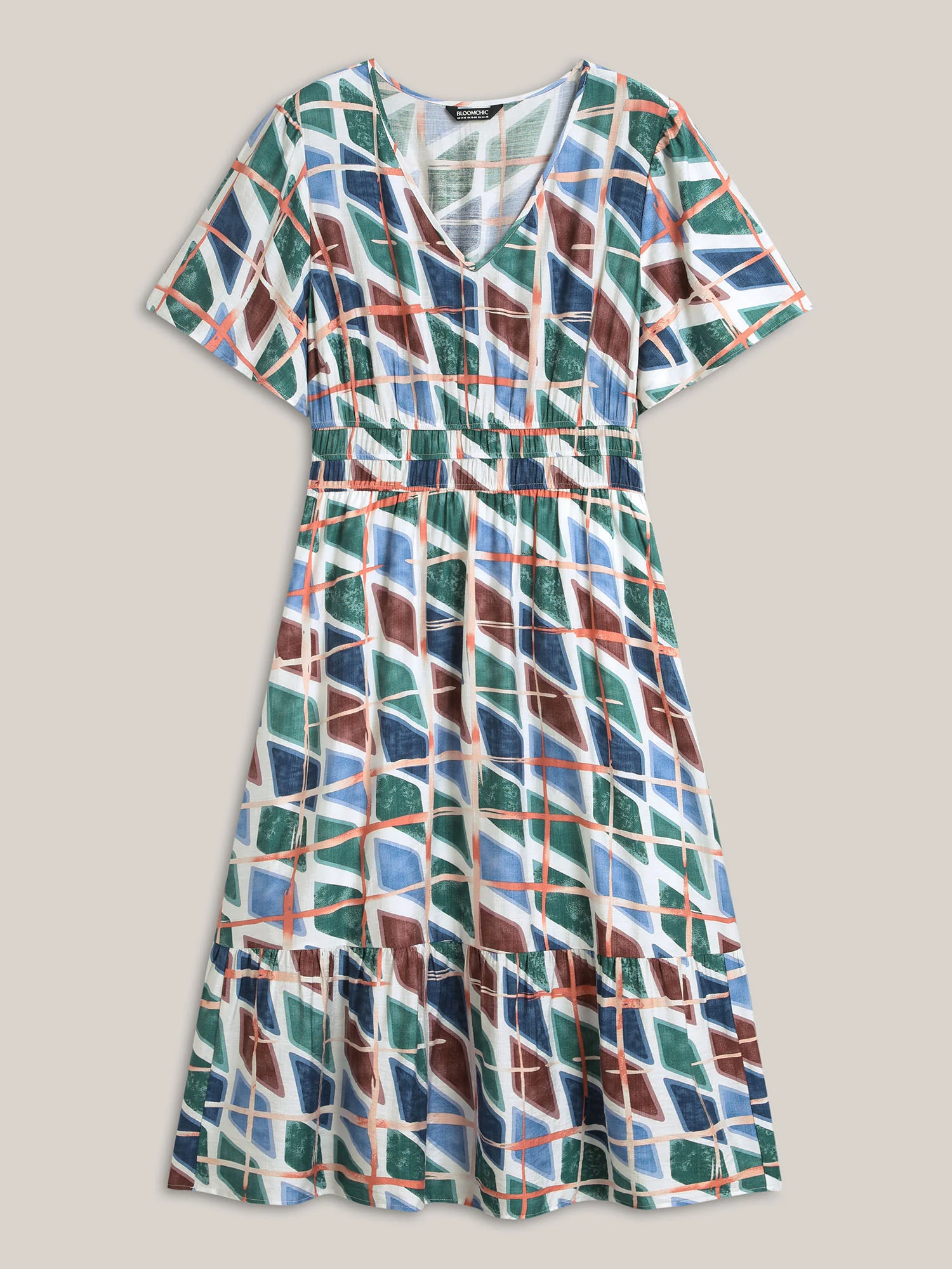 Abstract Print Stretchy Waist Midi Dress - Image 7