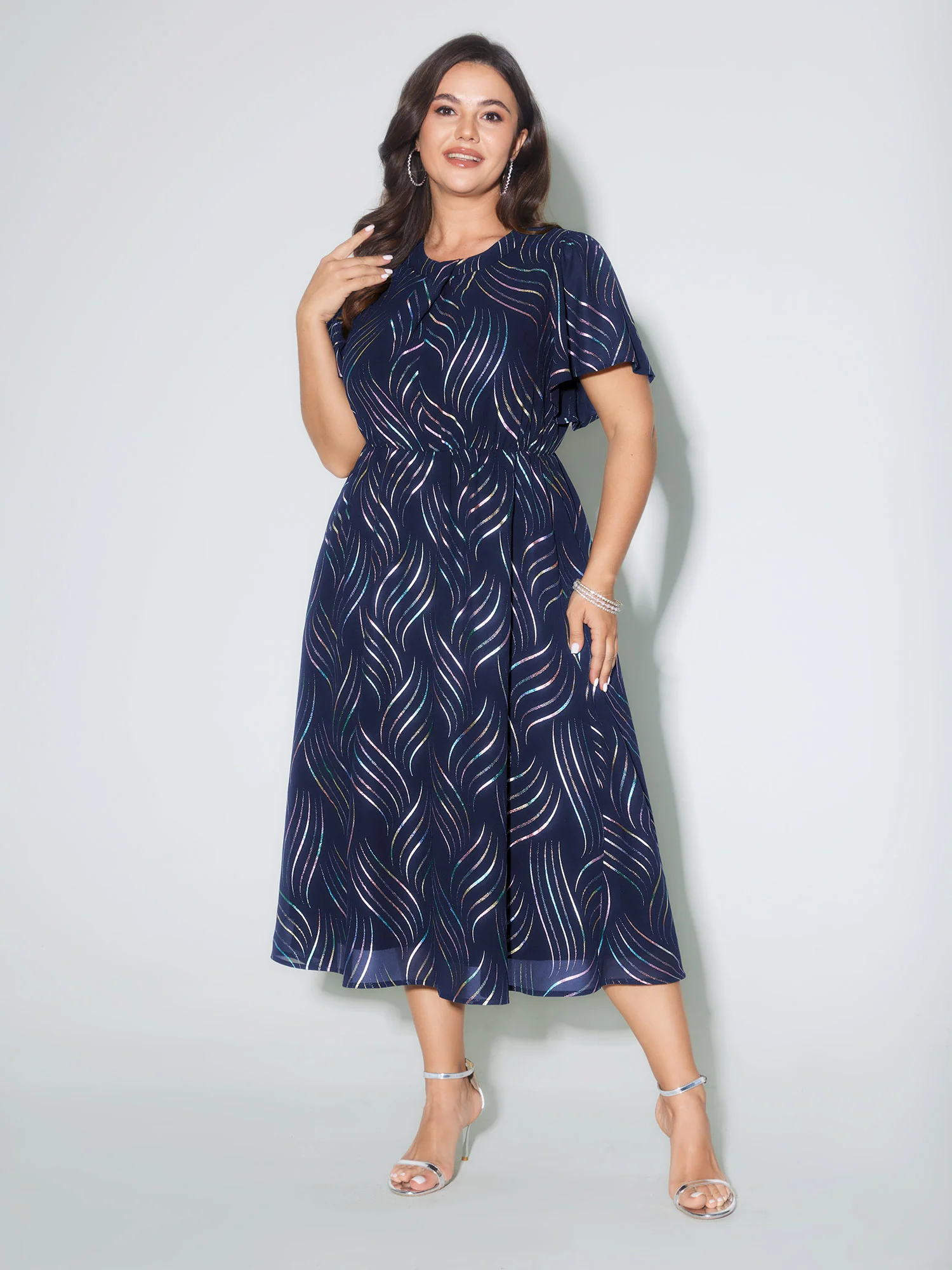 Abstract Print Twisted Neckline Midi Dress - Image 10