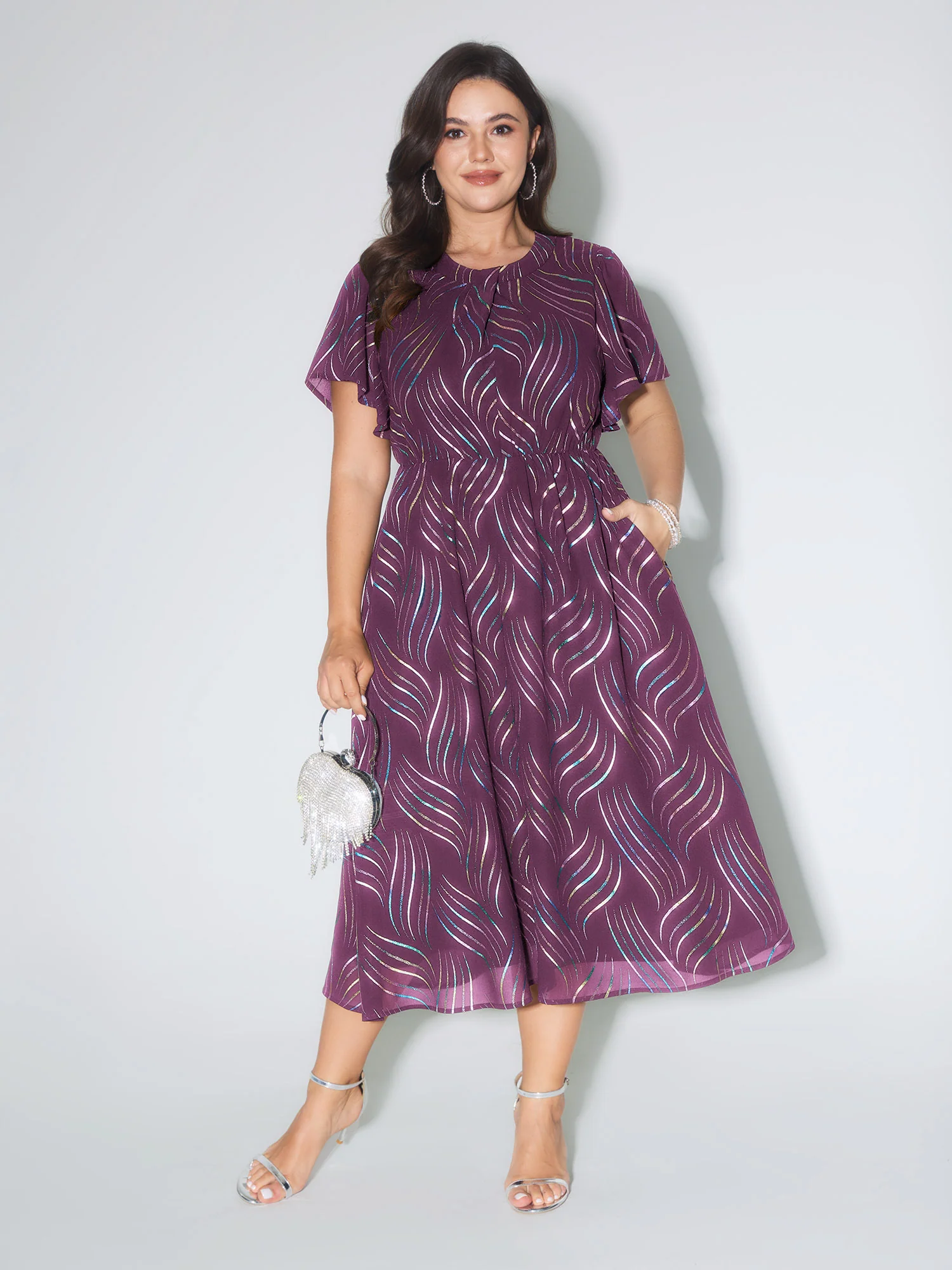 Abstract Print Twisted Neckline Midi Dress - Image 12
