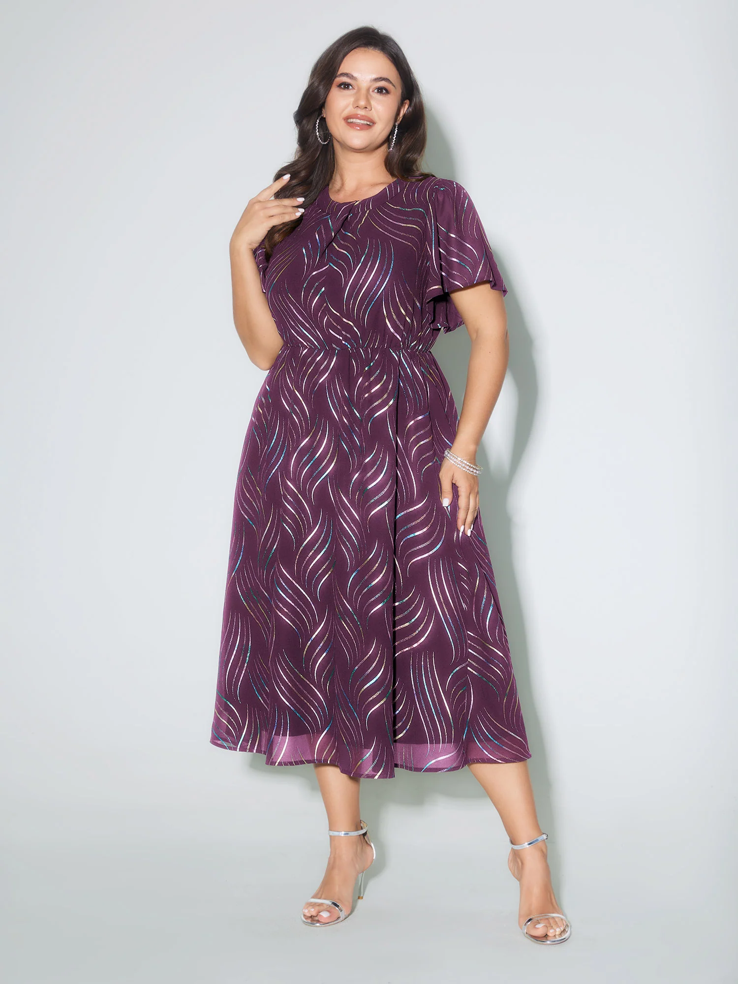 Abstract Print Twisted Neckline Midi Dress - Image 14