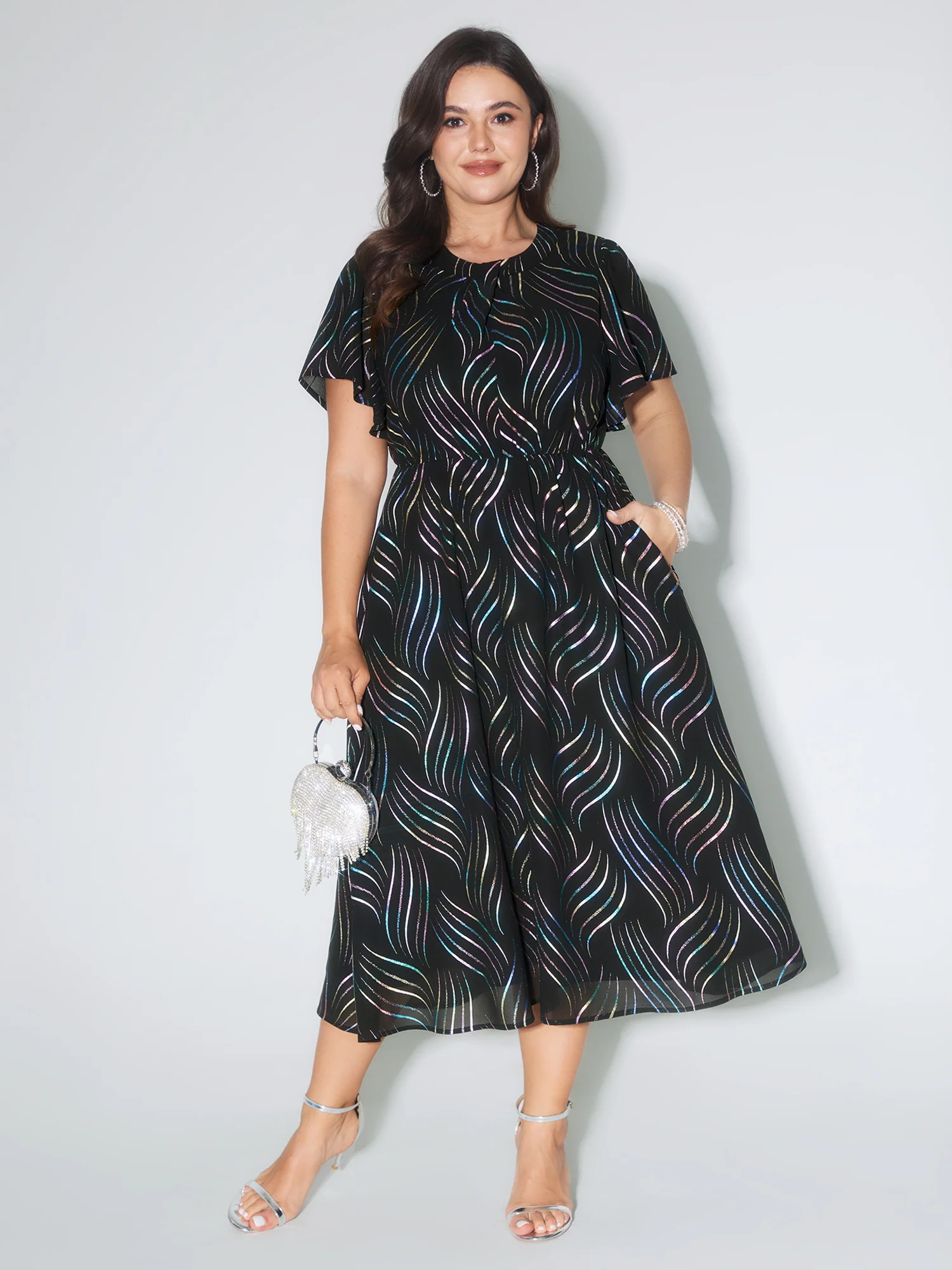 Abstract Print Twisted Neckline Midi Dress - Image 2