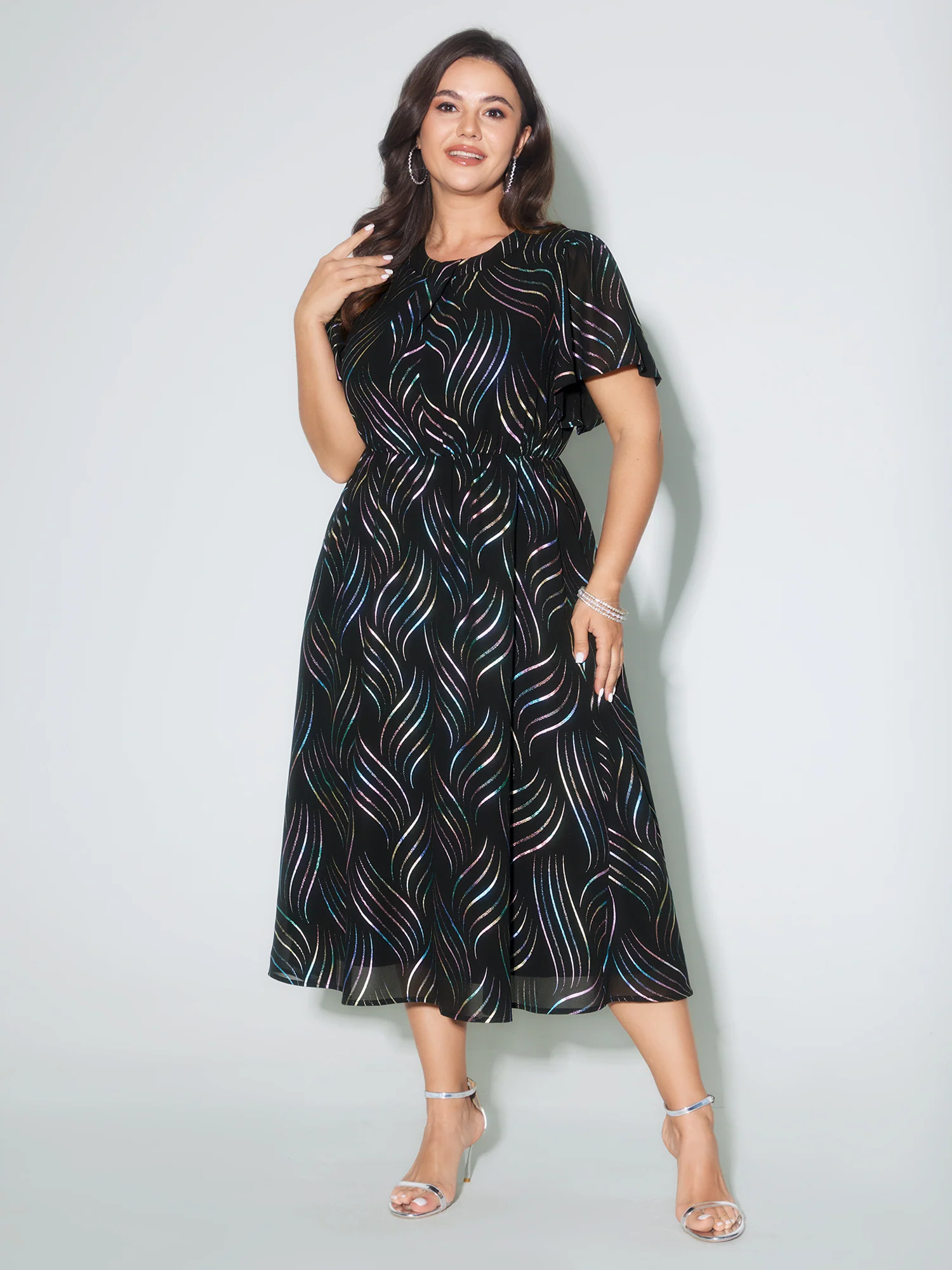 Abstract Print Twisted Neckline Midi Dress - Image 3