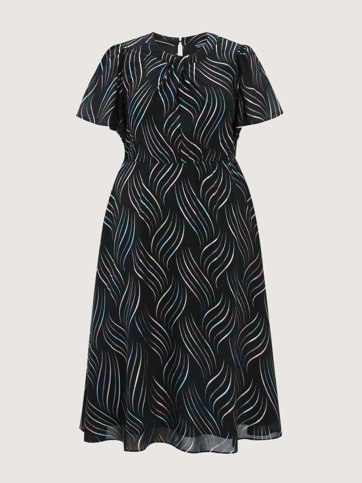 Abstract Print Twisted Neckline Midi Dress - Image 7