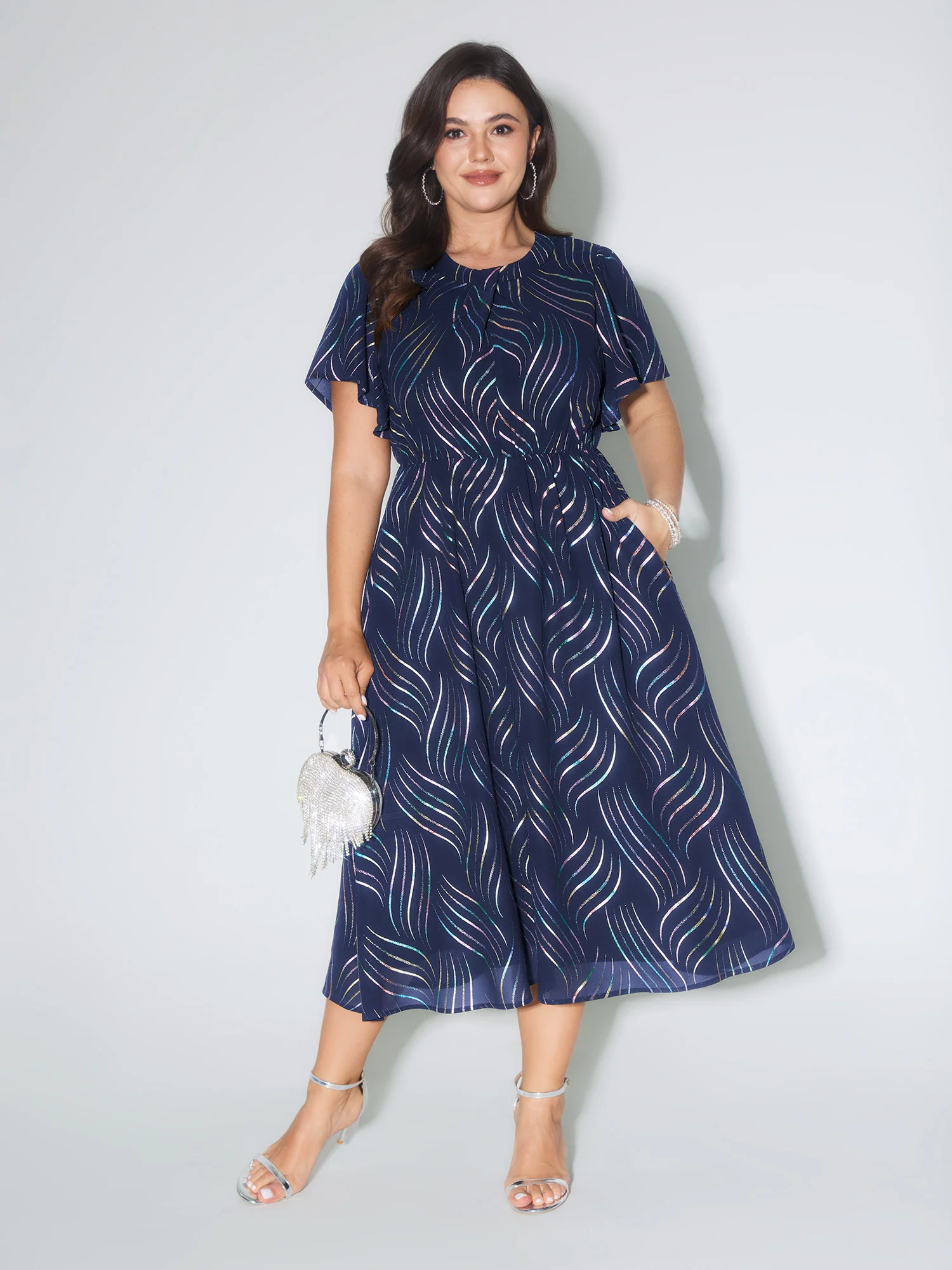 Abstract Print Twisted Neckline Midi Dress - Image 8