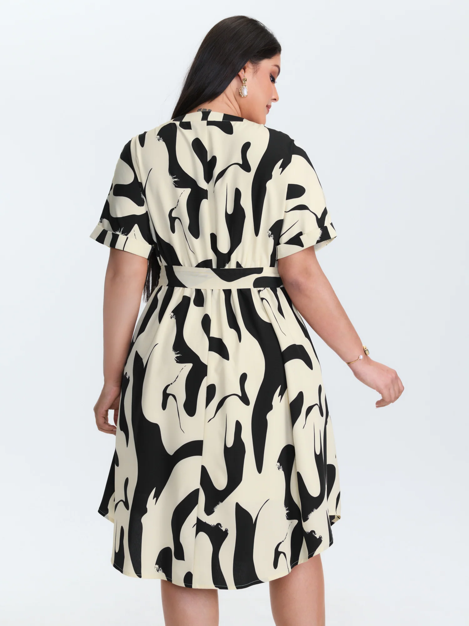 Abstract Print Waist-Tie Midi Dress - Image 4
