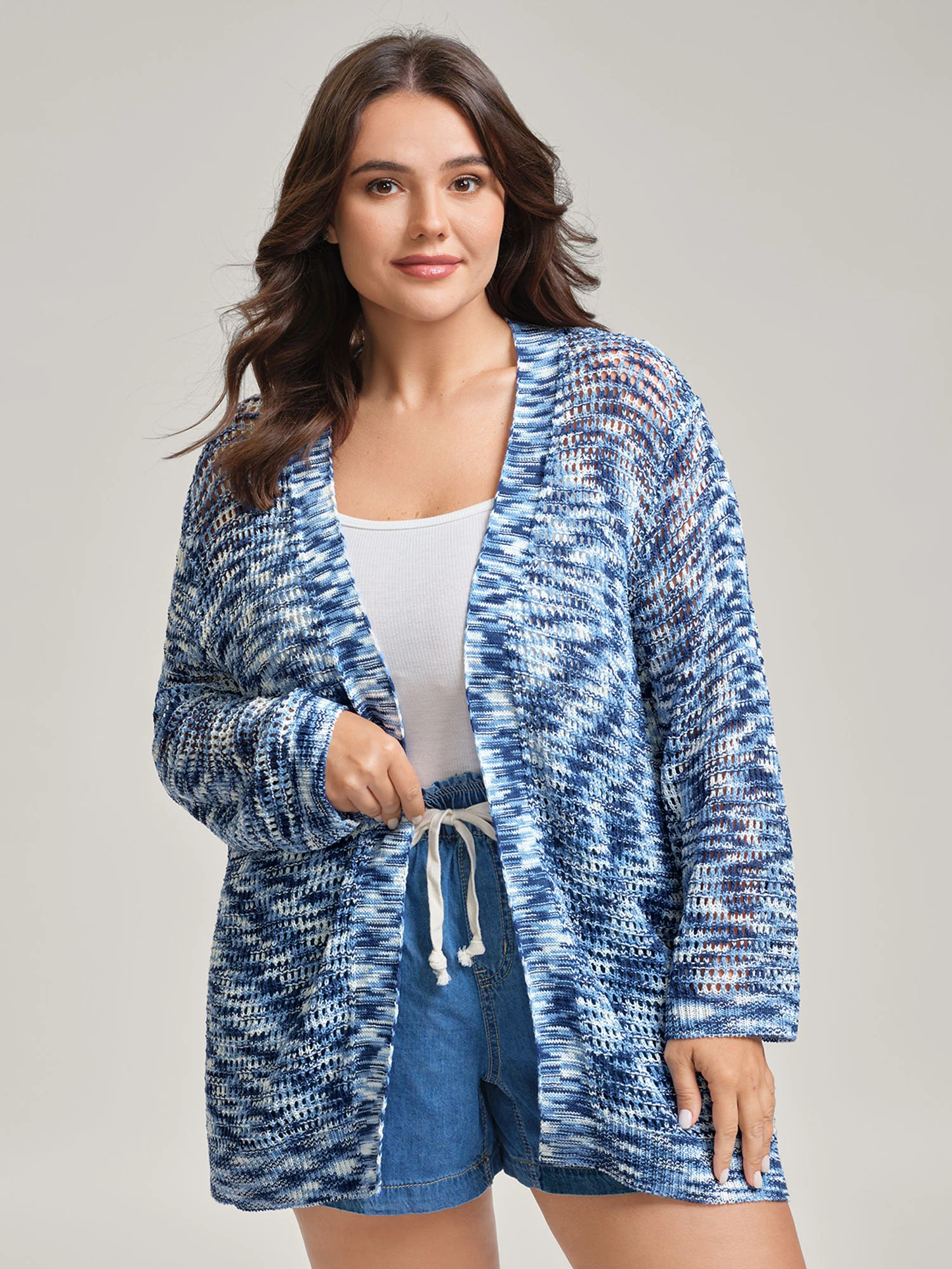Abstract Textured Cut-Out Knit Cardigan - Image 2