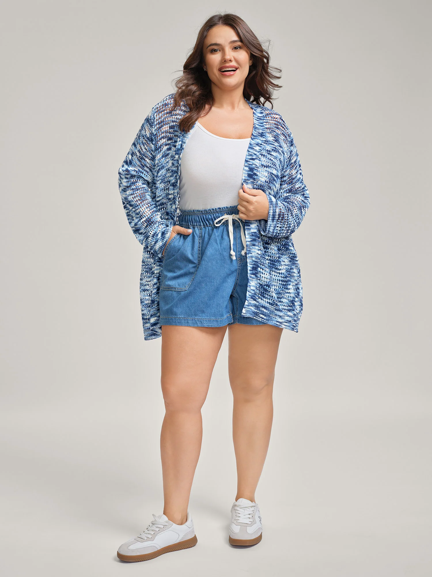 Abstract Textured Cut-Out Knit Cardigan - Image 3