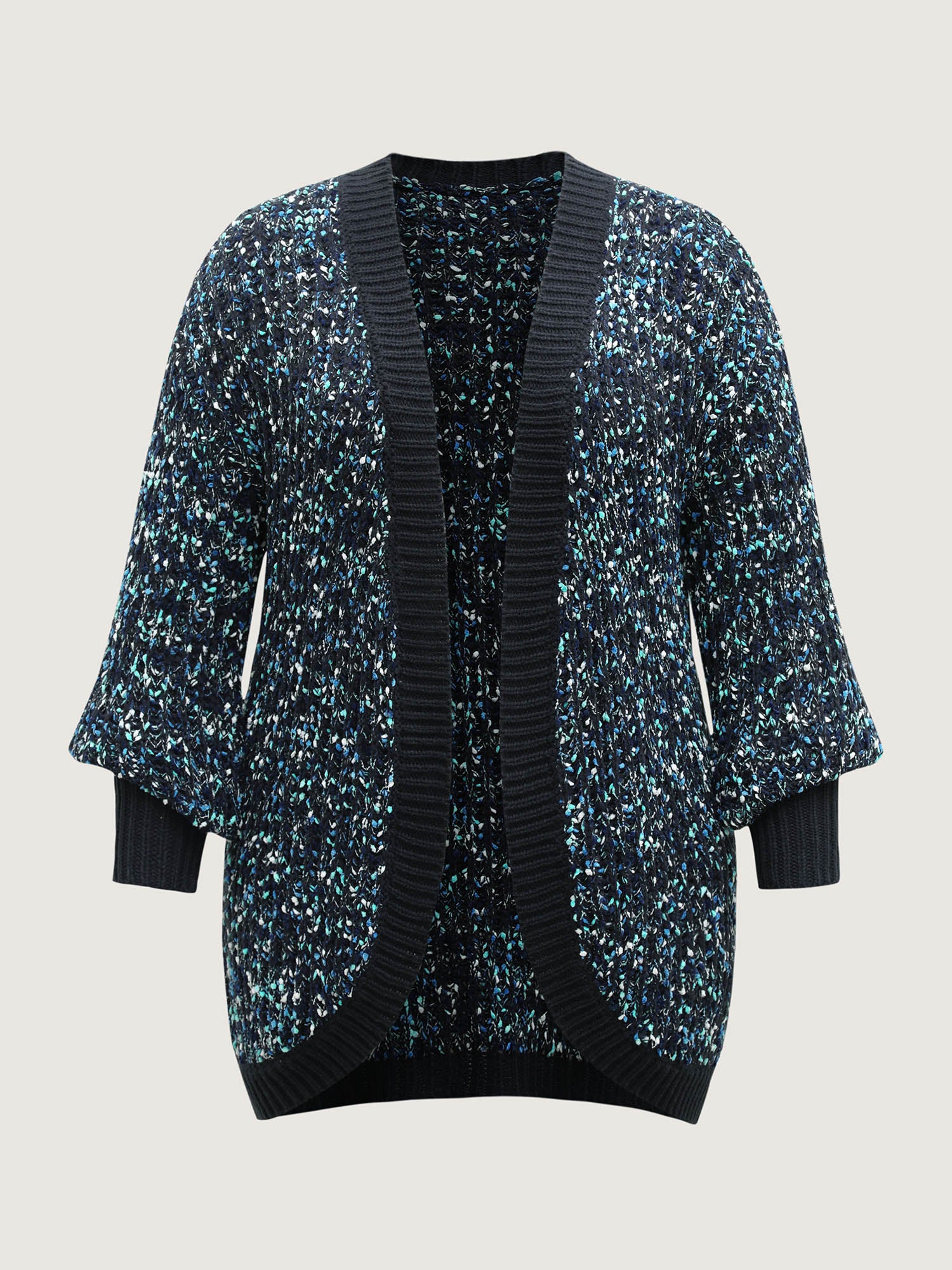 Abstract Textured Cuvy Hem Knit Cardigan - Image 7