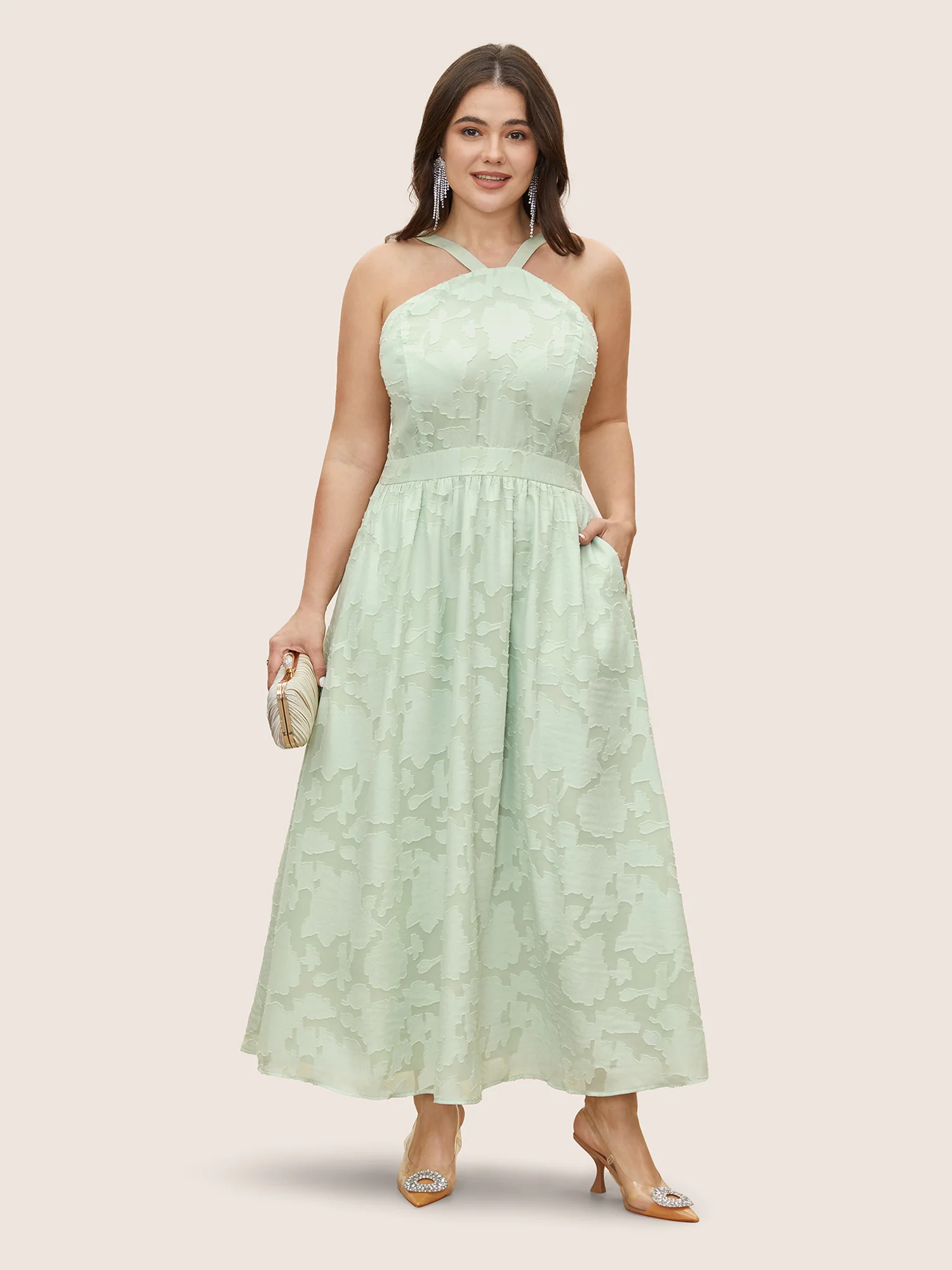 Abstract Textured Shirred Pocket Dress - Image 3