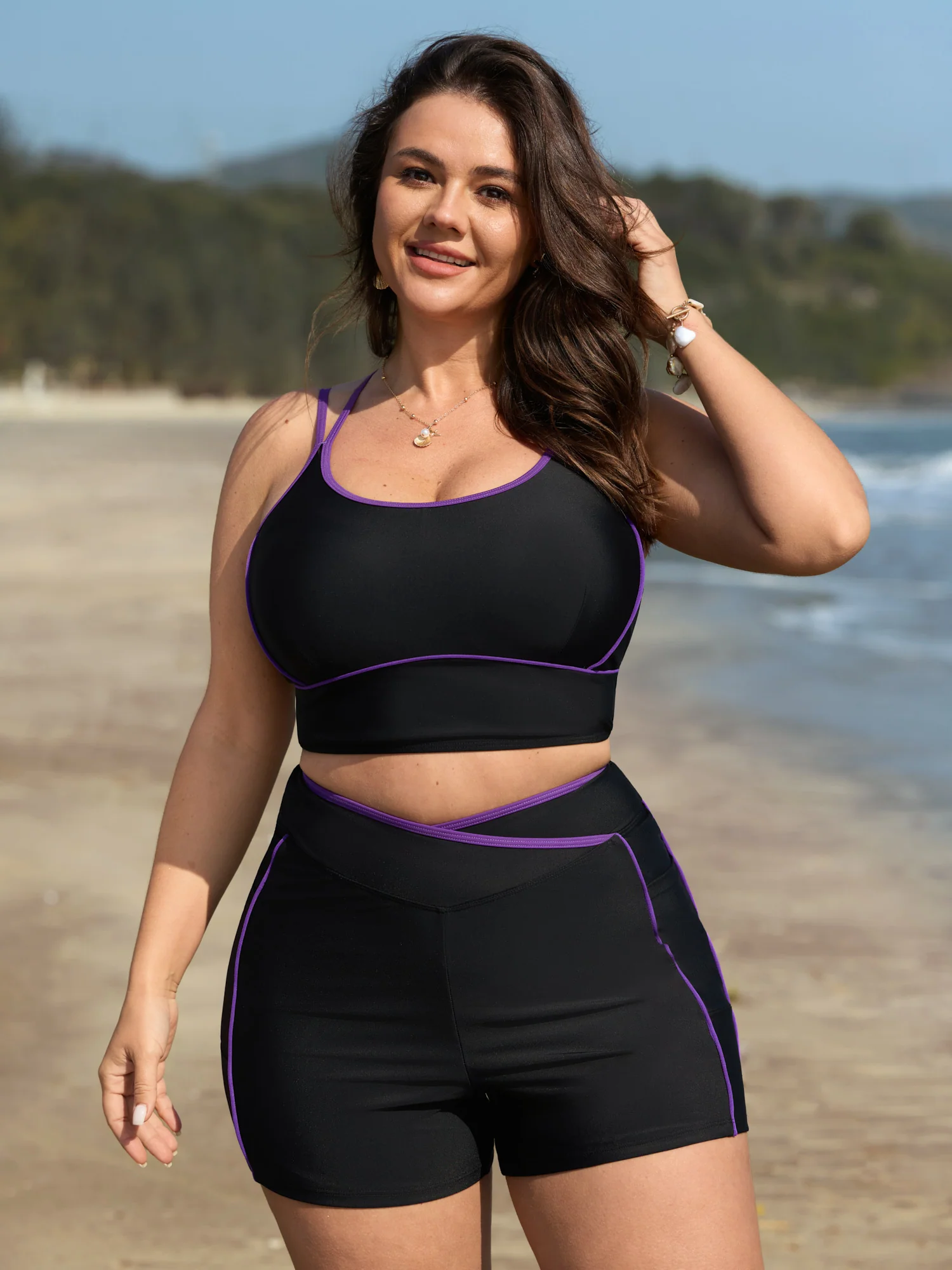 Adjustable Color Contrast Straps Swim Top - Image 3