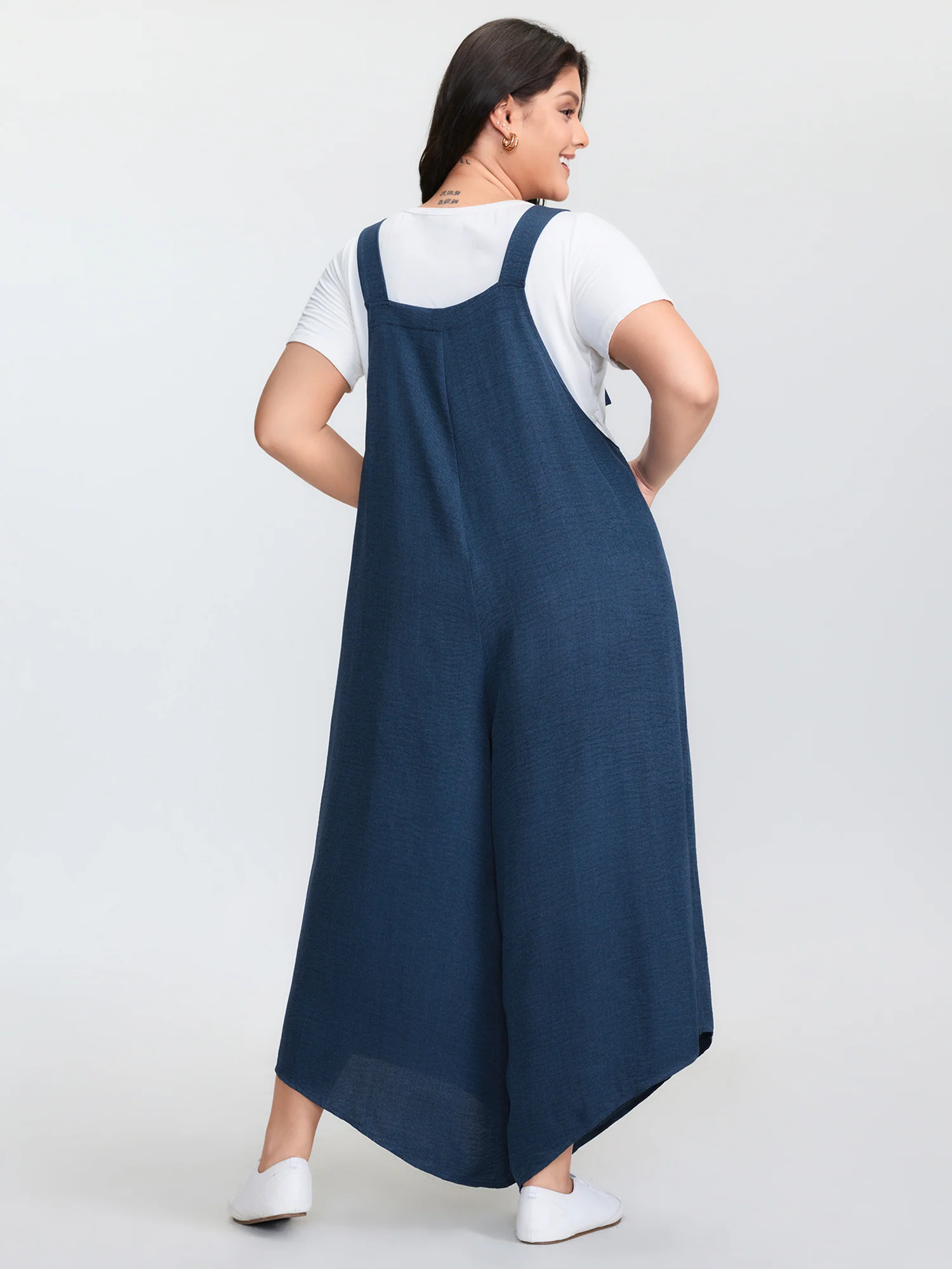 Adjustable Curvy Hem Pockets Overall Jumpsuit - Image 5