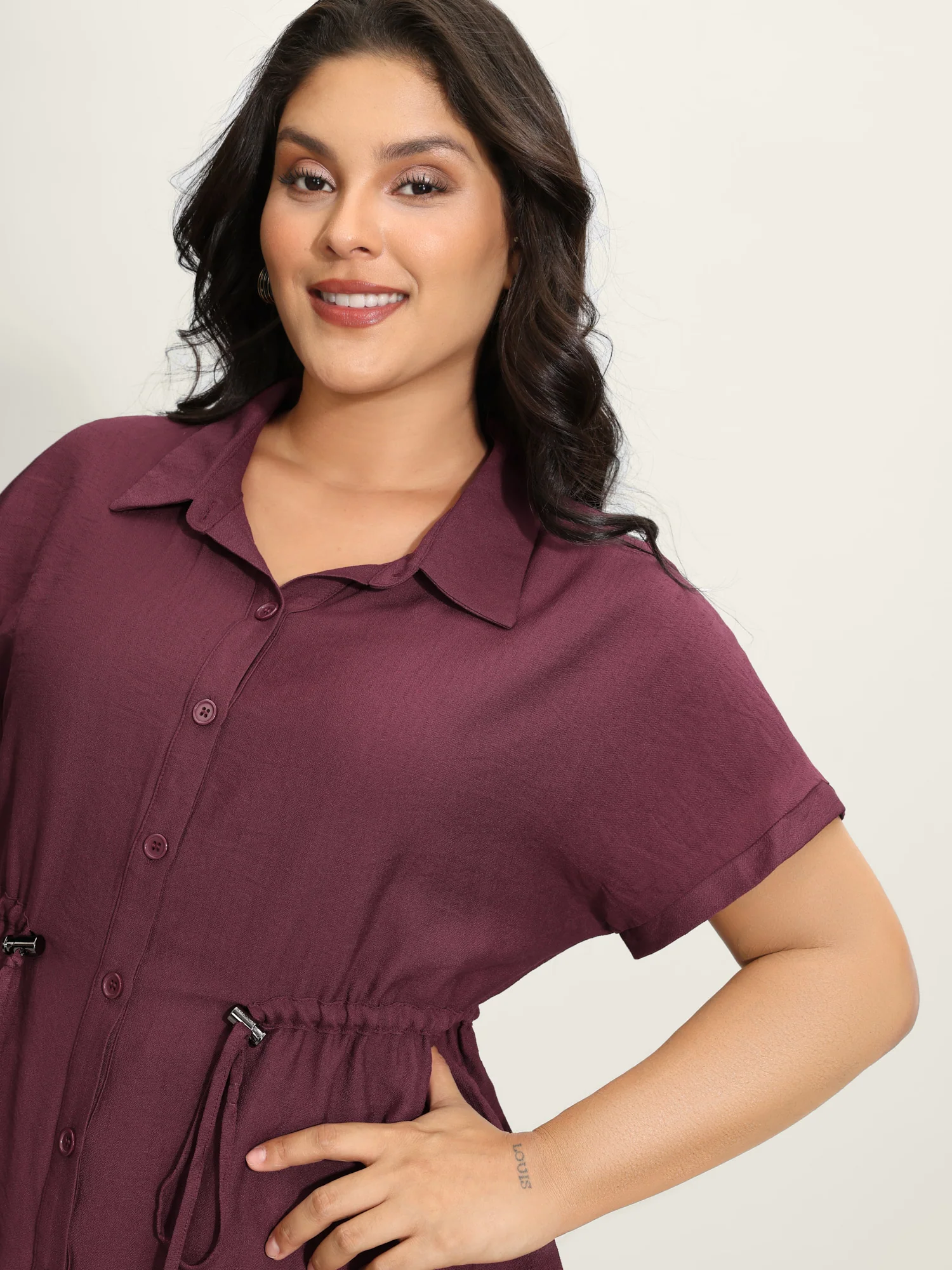Adjustable Drawstring Button-Down Shirt - Image 2