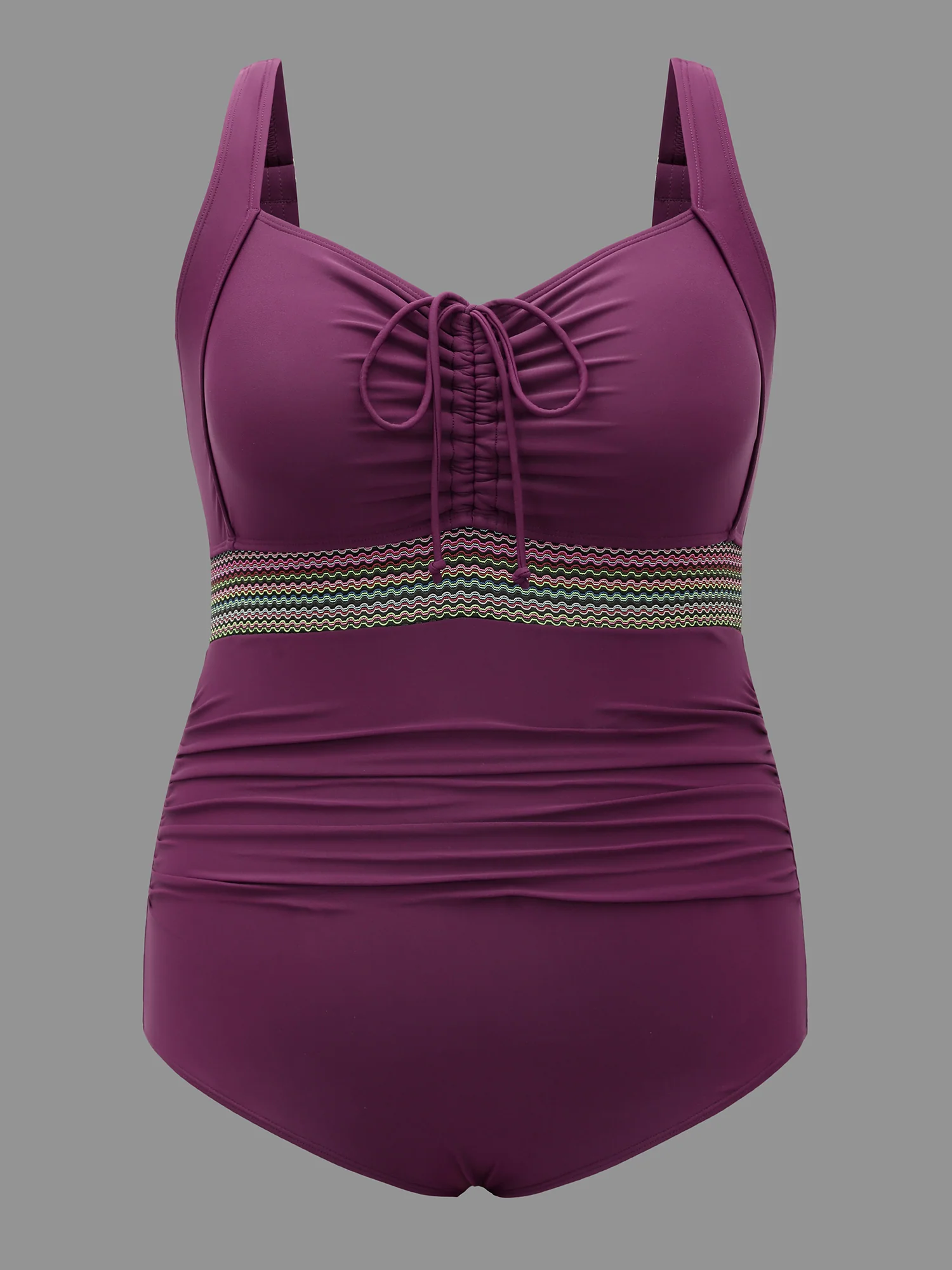 Adjustable Drawstring Ruched Contrast Webbing One-Piece Swimsuit - Image 8