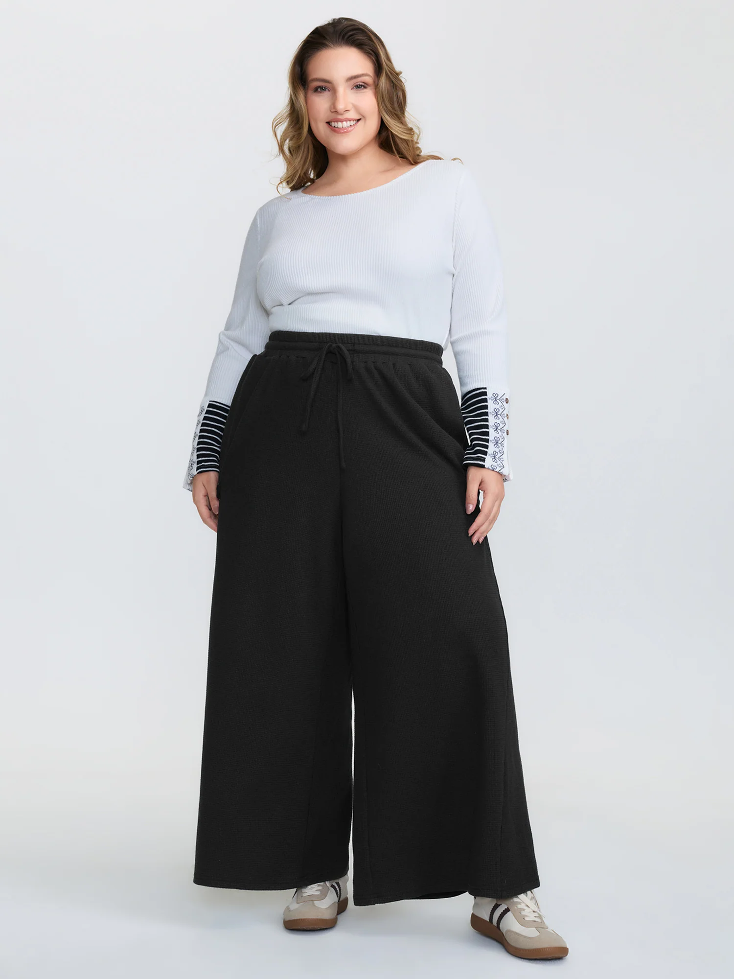 Adjustable Drawstring Wide-Leg Pants - Image 2