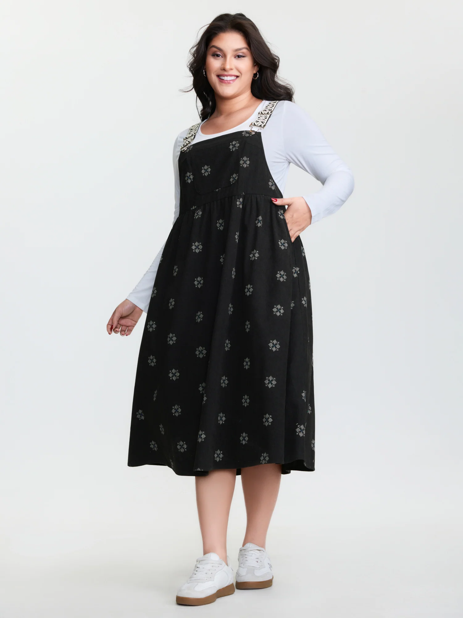 Adjustable Floral Midi Overall Dress - Image 2