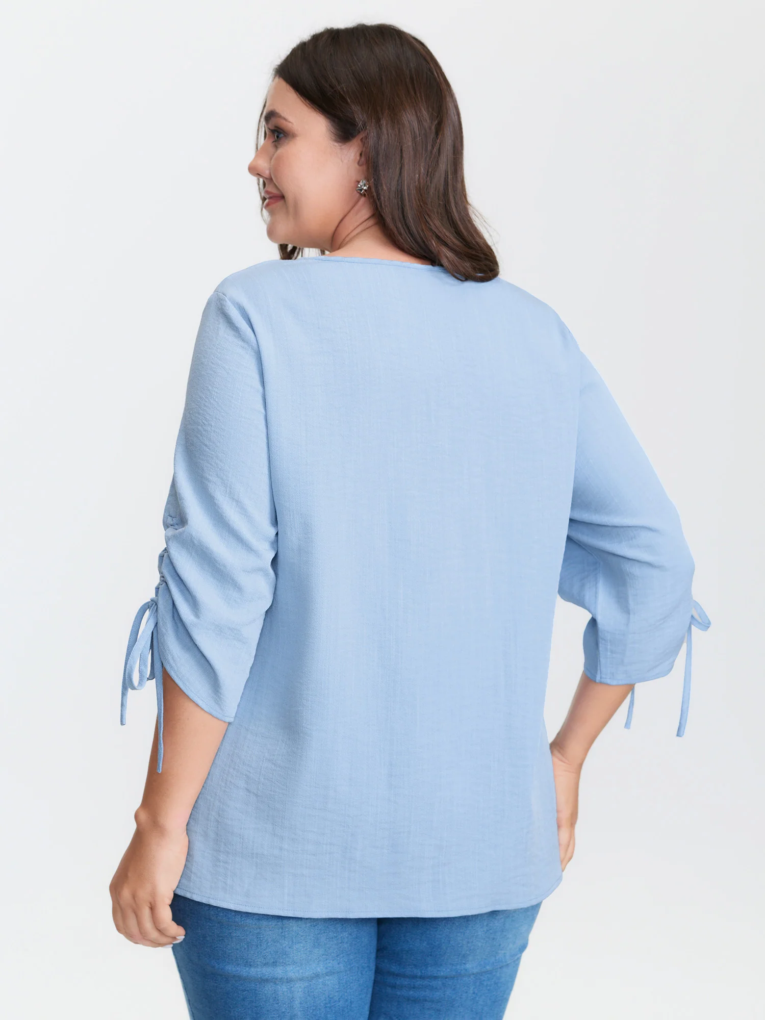 Adjustable Gathered Sleeve Button Blouse - Image 5