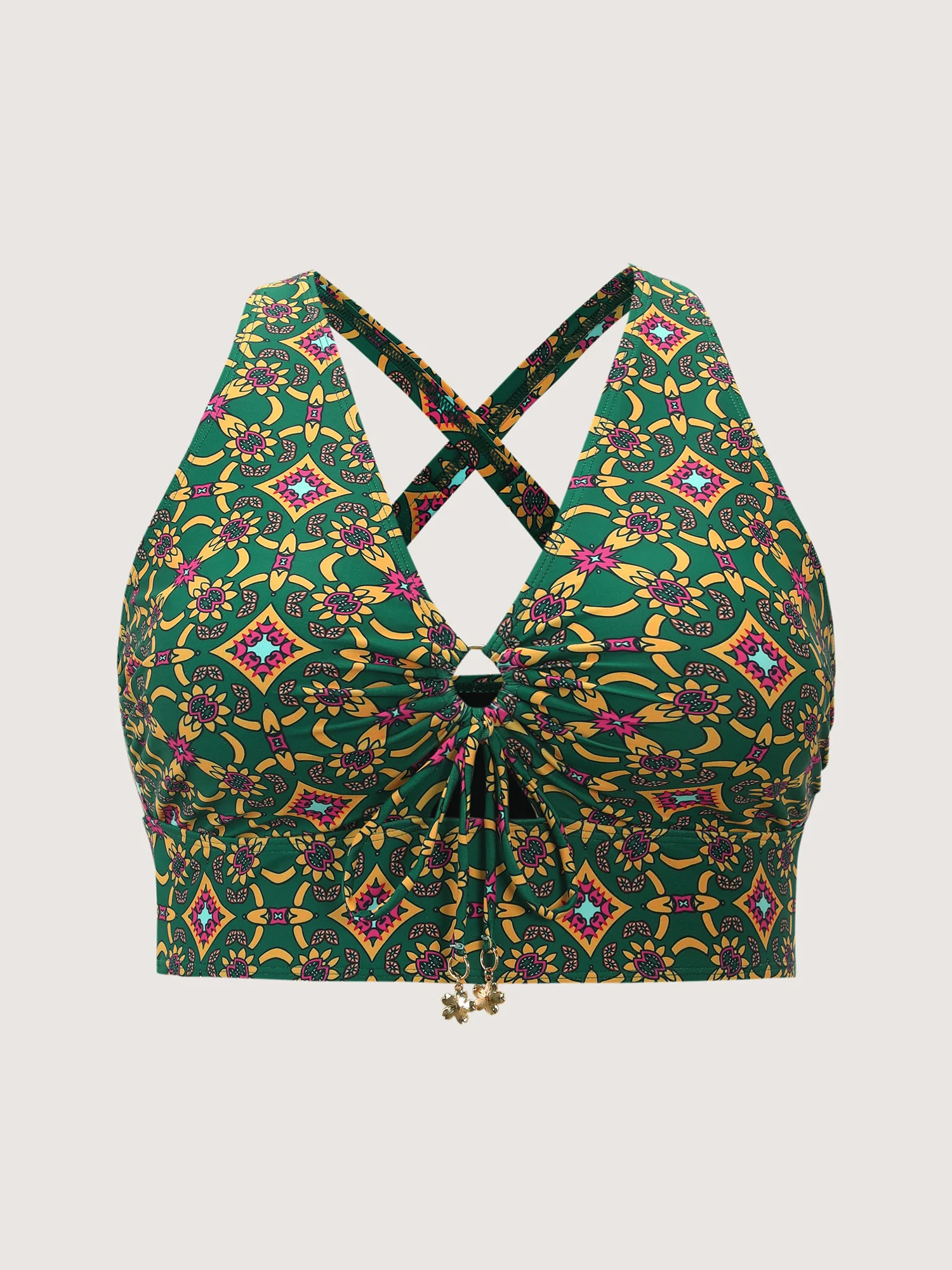 Adjustable Geometric Cut-Out Print Bikini Top - Image 7
