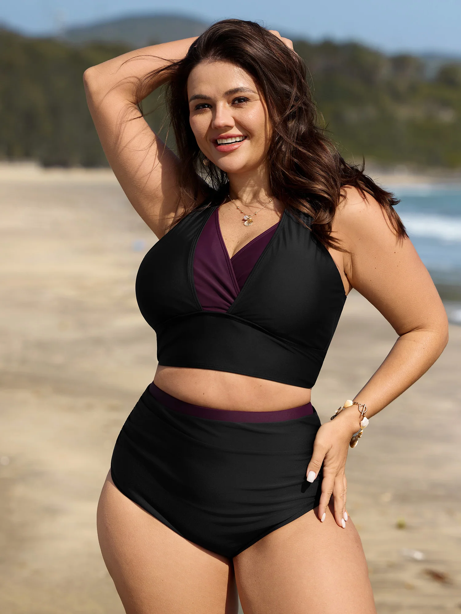 Adjustable Layered Color Contrast Bikini Top
