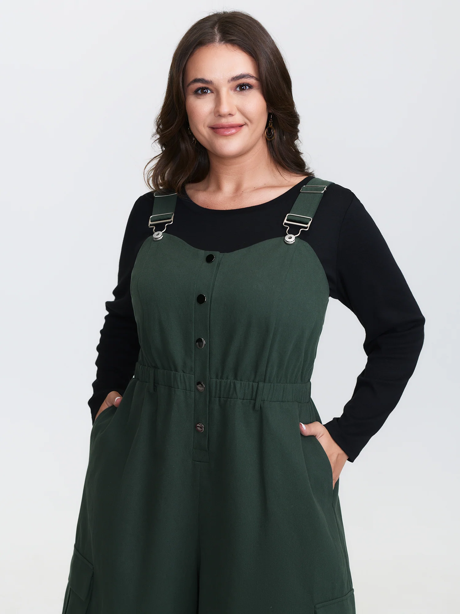 Adjustable Overall Shirred Wide-Leg Jumpsuit - Image 2