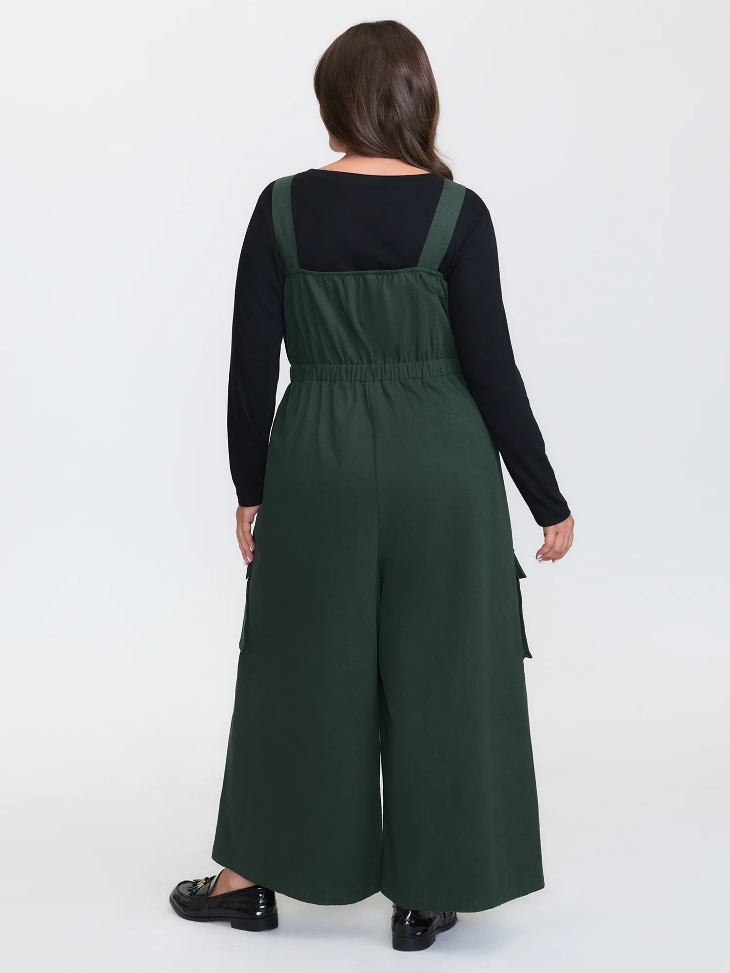 Adjustable Overall Shirred Wide-Leg Jumpsuit - Image 3